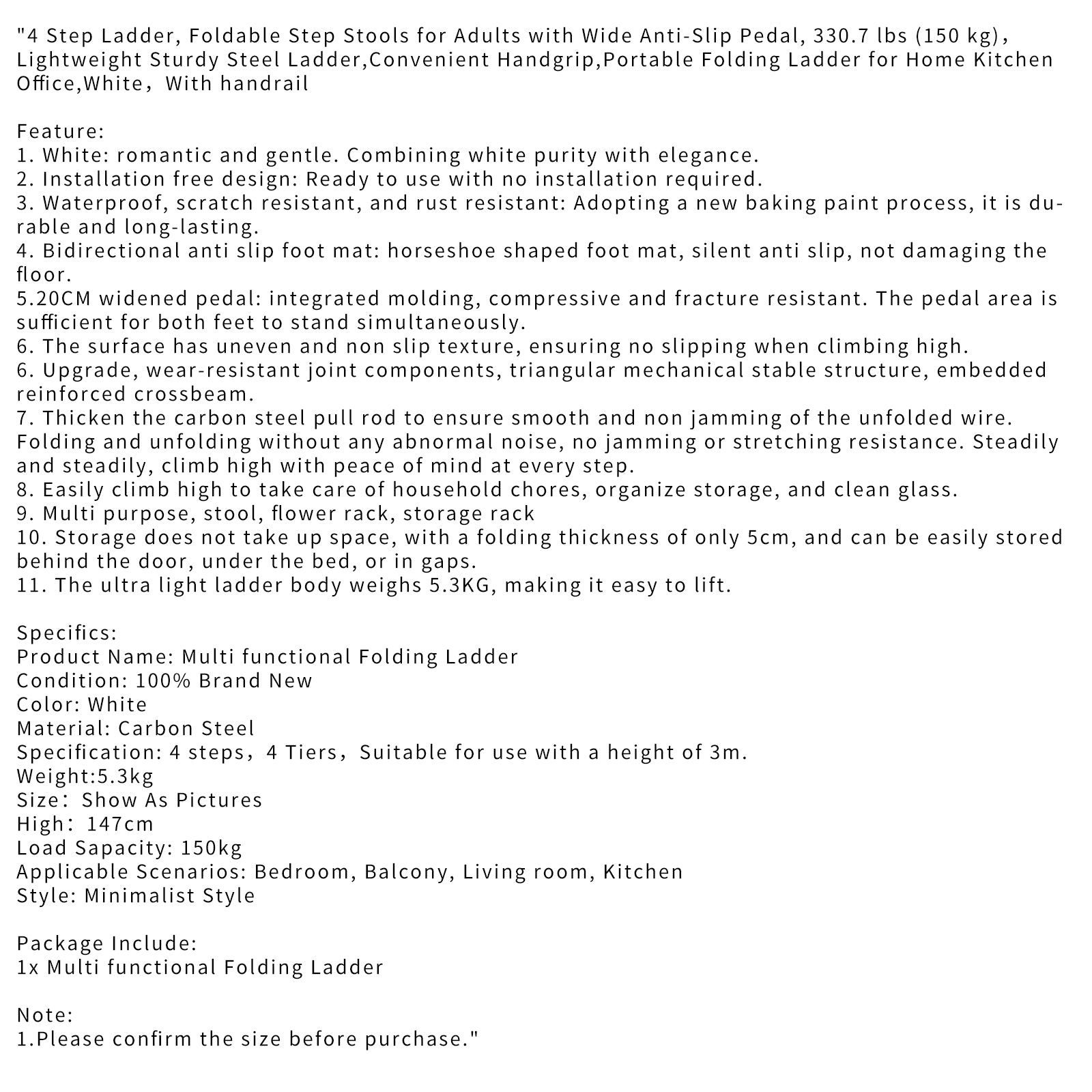 4-traps ladder, opvouwbare opstapjes voor volwassenen, antislippedaal, lichtgewicht