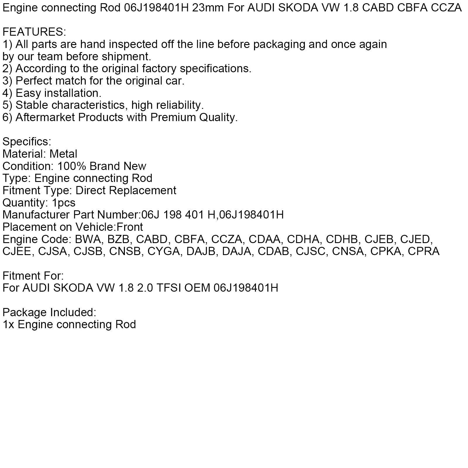 Motorvevstag 06J198401H 23mm För AUDI SKODA VW 1.8 CABD CBFA CCZA