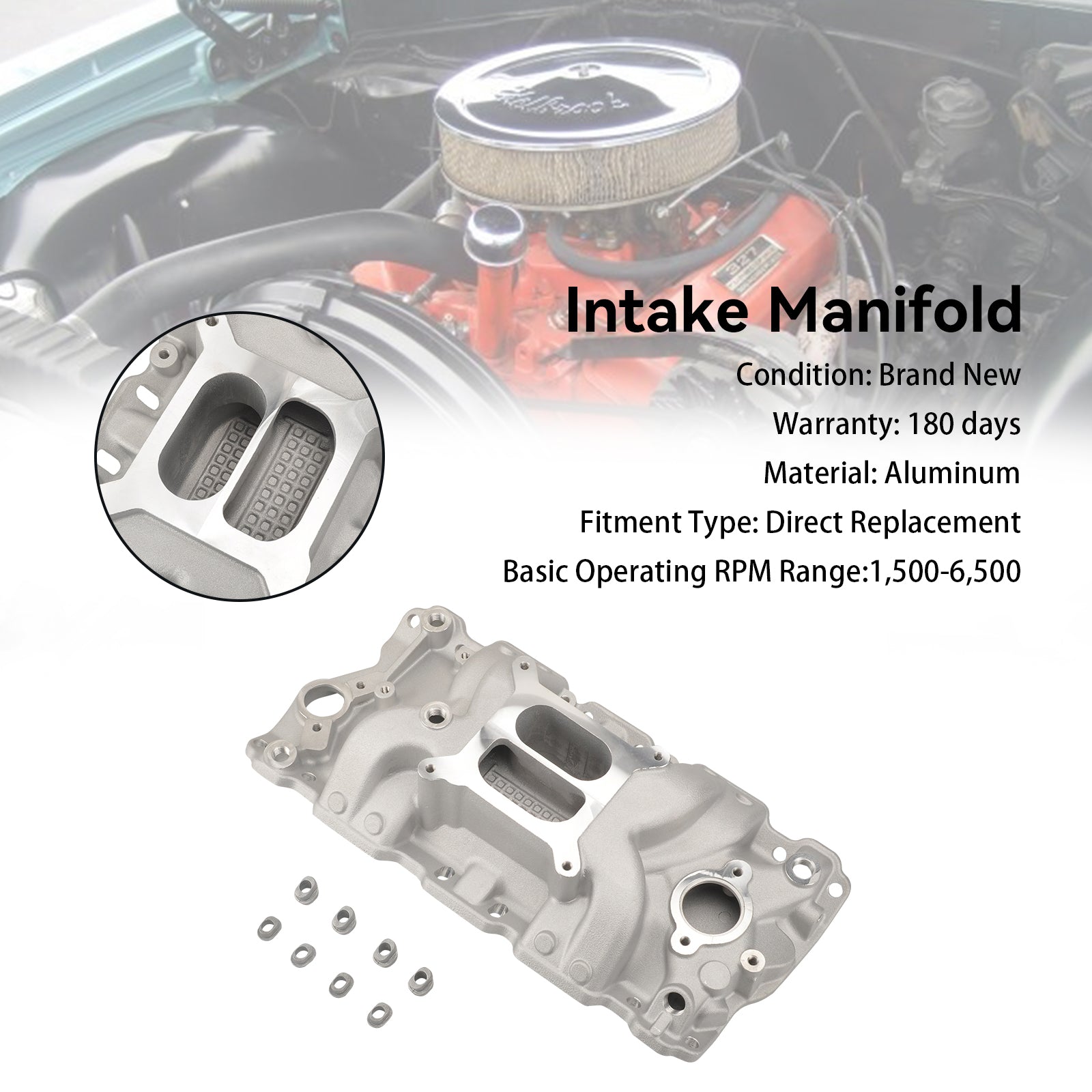 Dubbelplans insugningsrör passar Chevy Small Block 305 327 350 400 57-86 High Rise