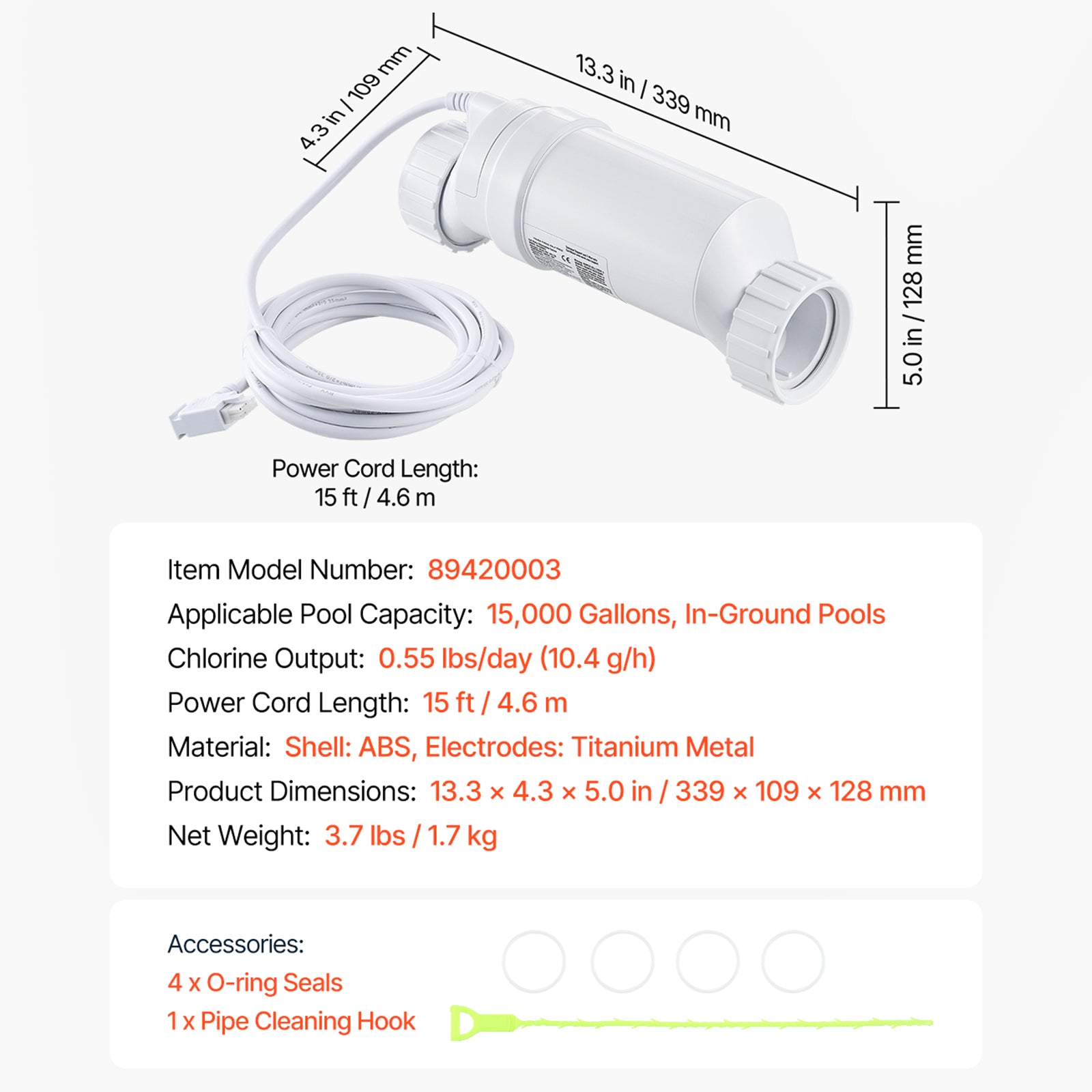 Saltklorgenerator 20Cell-15/89420001 40.000 liter for svømmebasseng
