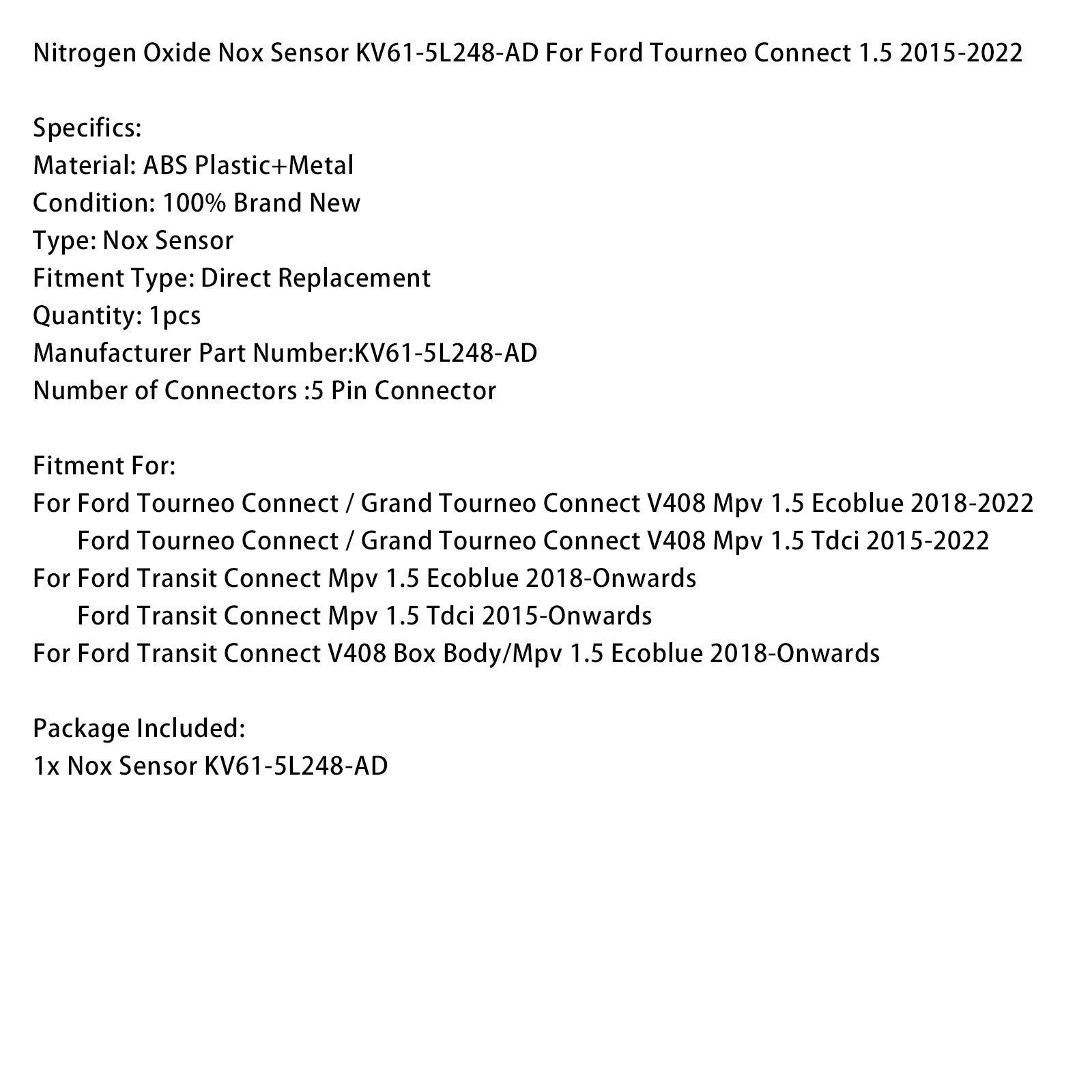 Nitrogen Oxide Nox Sensor KV61-5L248-AD For Ford Tourneo Connect 1.5 2015-2022