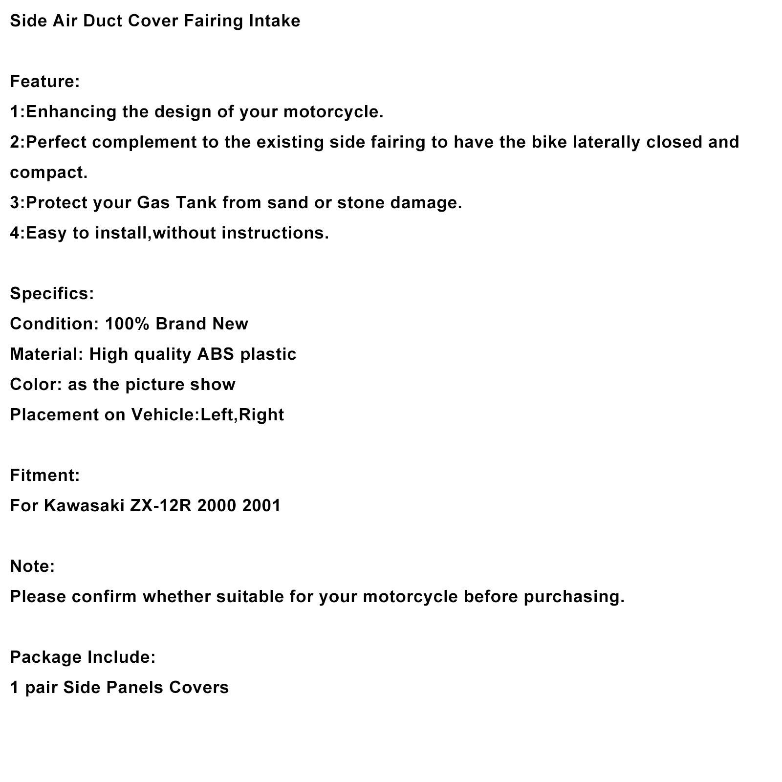 Side Air Duct Cover Fairing Intake For Kawasaki ZX12R 2000 2001