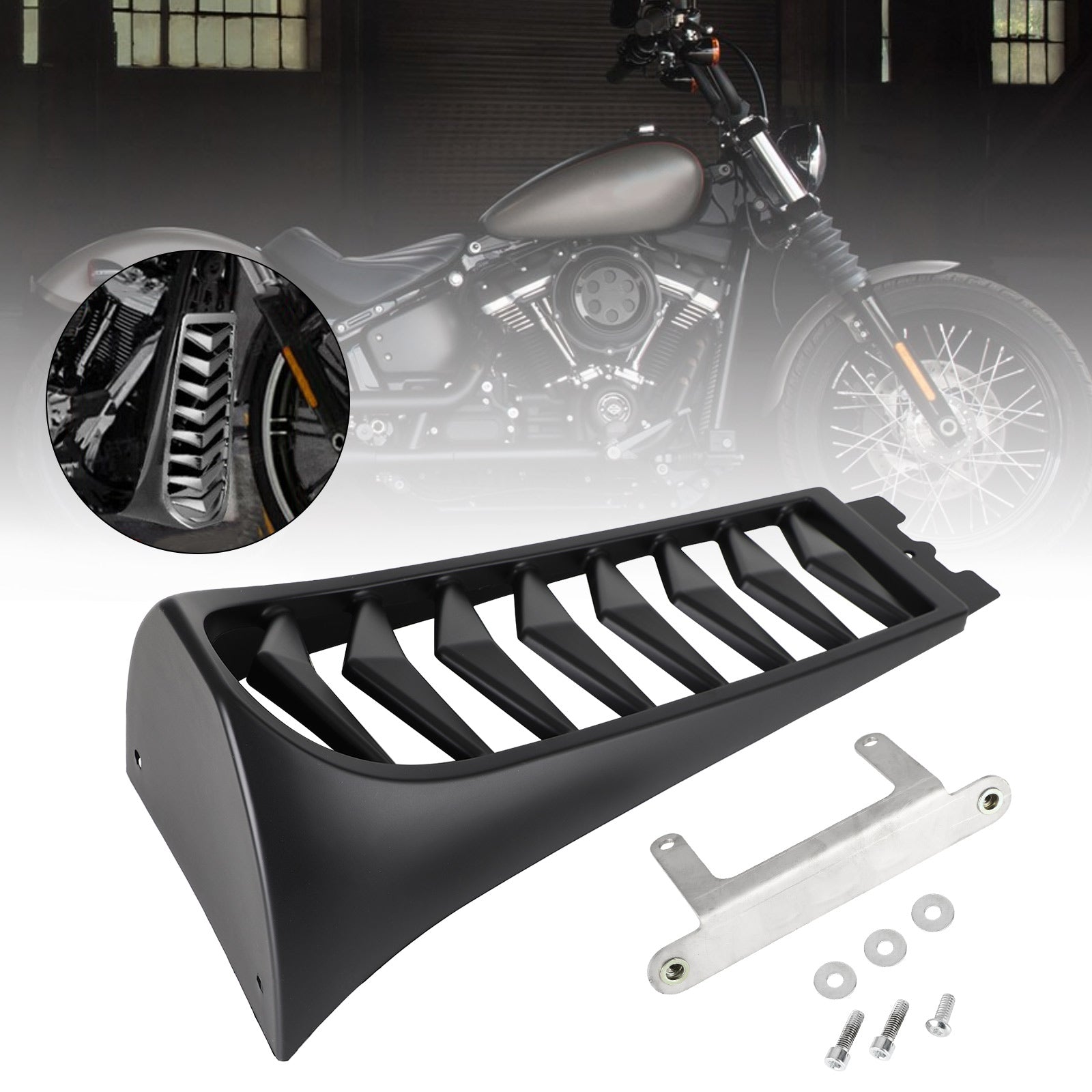 2018-2022 Softail Breakout Fat Bob Front Chin Spoiler Lower Radiator Cover Black