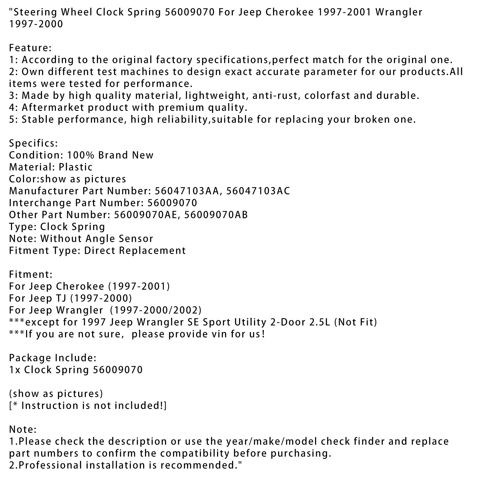 Resorte del reloj del volante del Jeep Cherokee 1997-2001 56009070