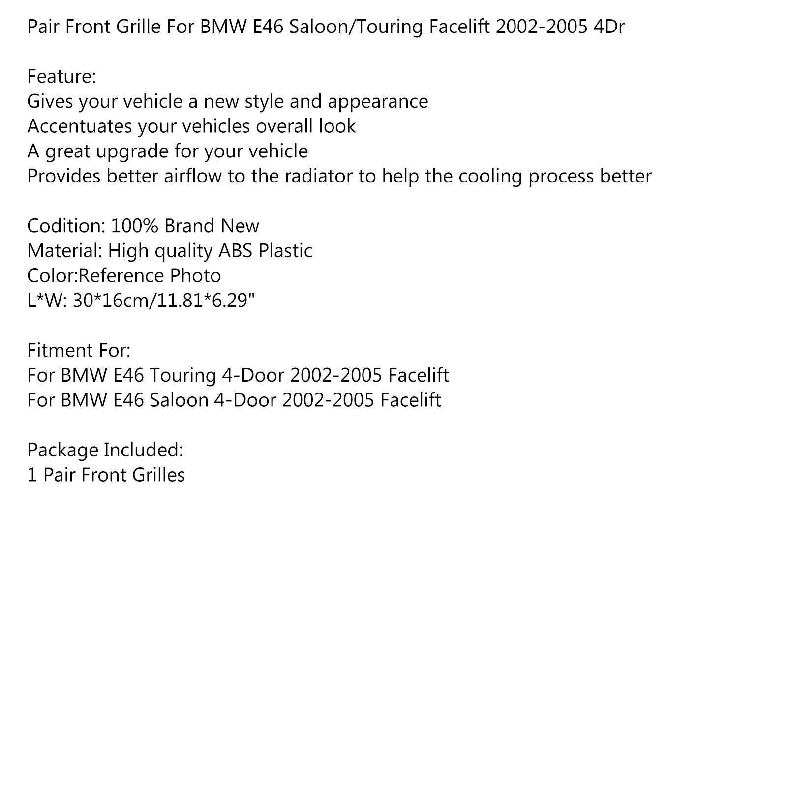 Preto & Grade cromada em formato de diamante para BMW E46 Sedan/Touring Facelift 2002-2005 4 portas