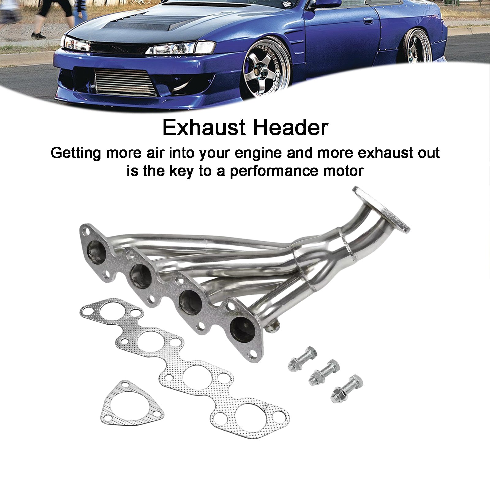 Échappement de collecteur en acier inoxydable pour Nissan 240SX S14 KA24DE 1995-1998