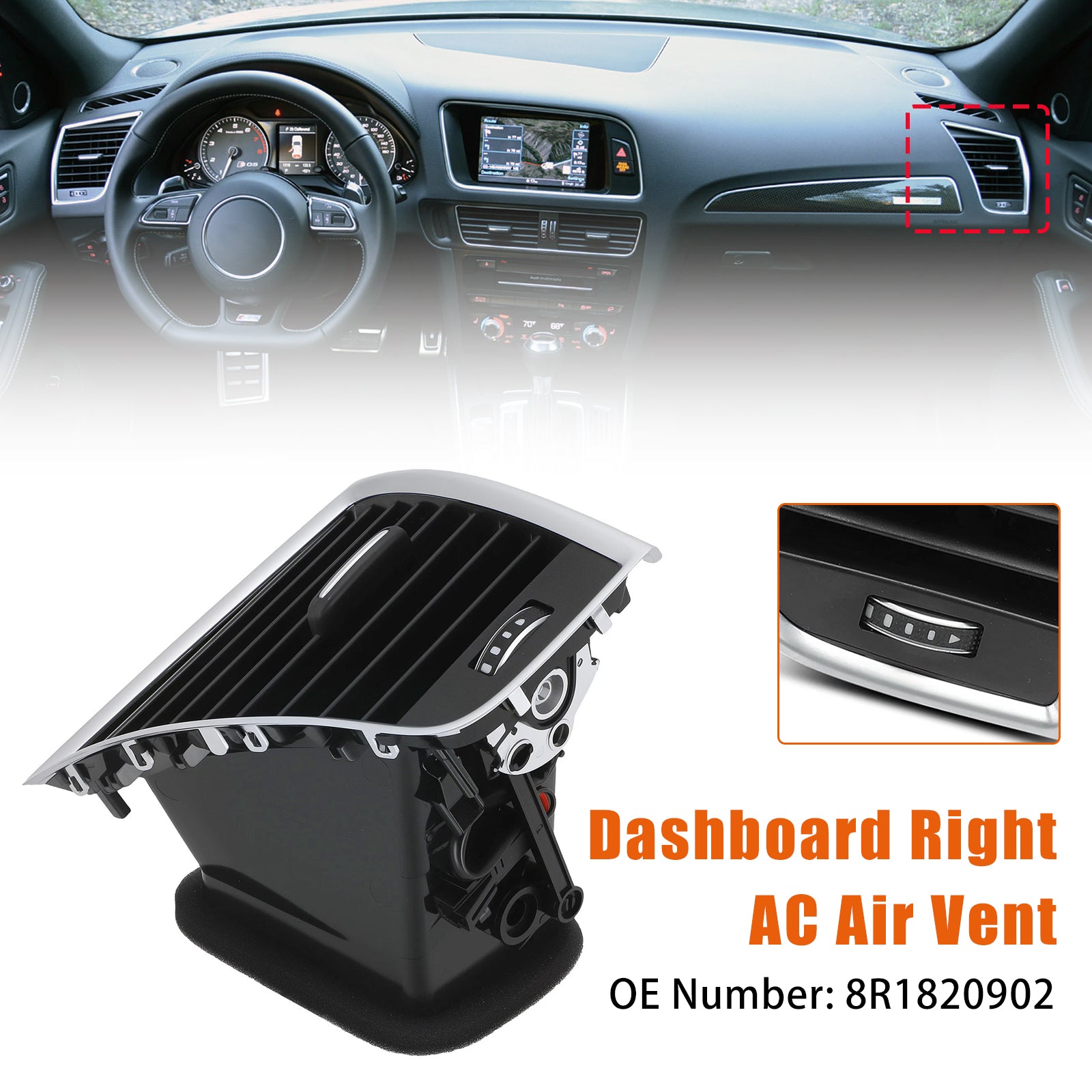 Front Right Dash A/C Air Vent Assembly 8R1820902 for Audi Q5 SQ5 2009–2017