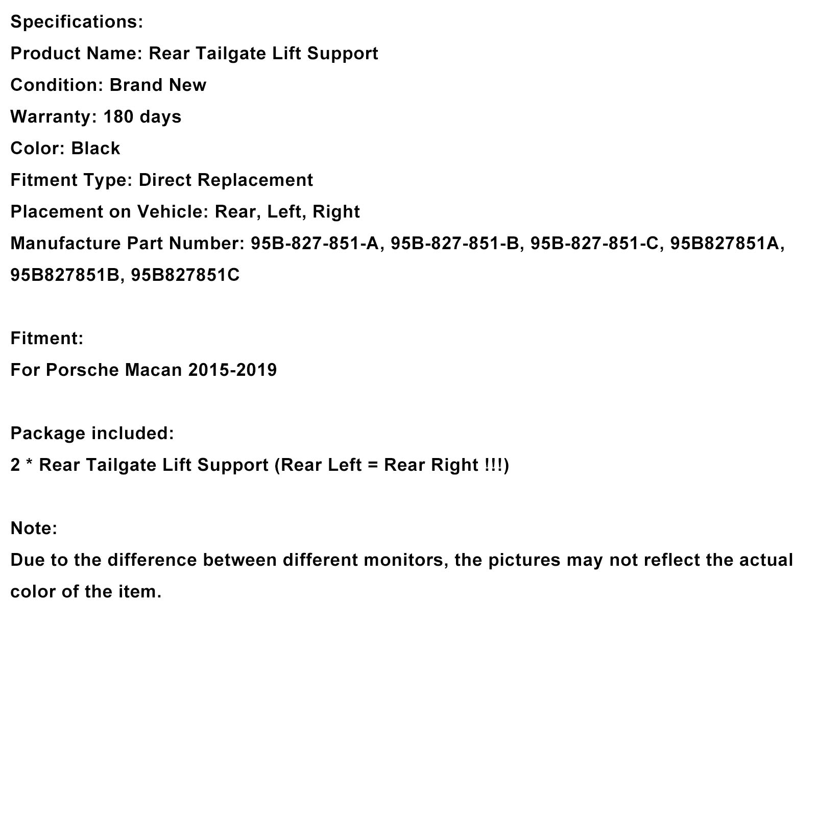 2015-2019 Porsche Macan 2PCS Rear Tailgate Power Lift Support 95B827851B