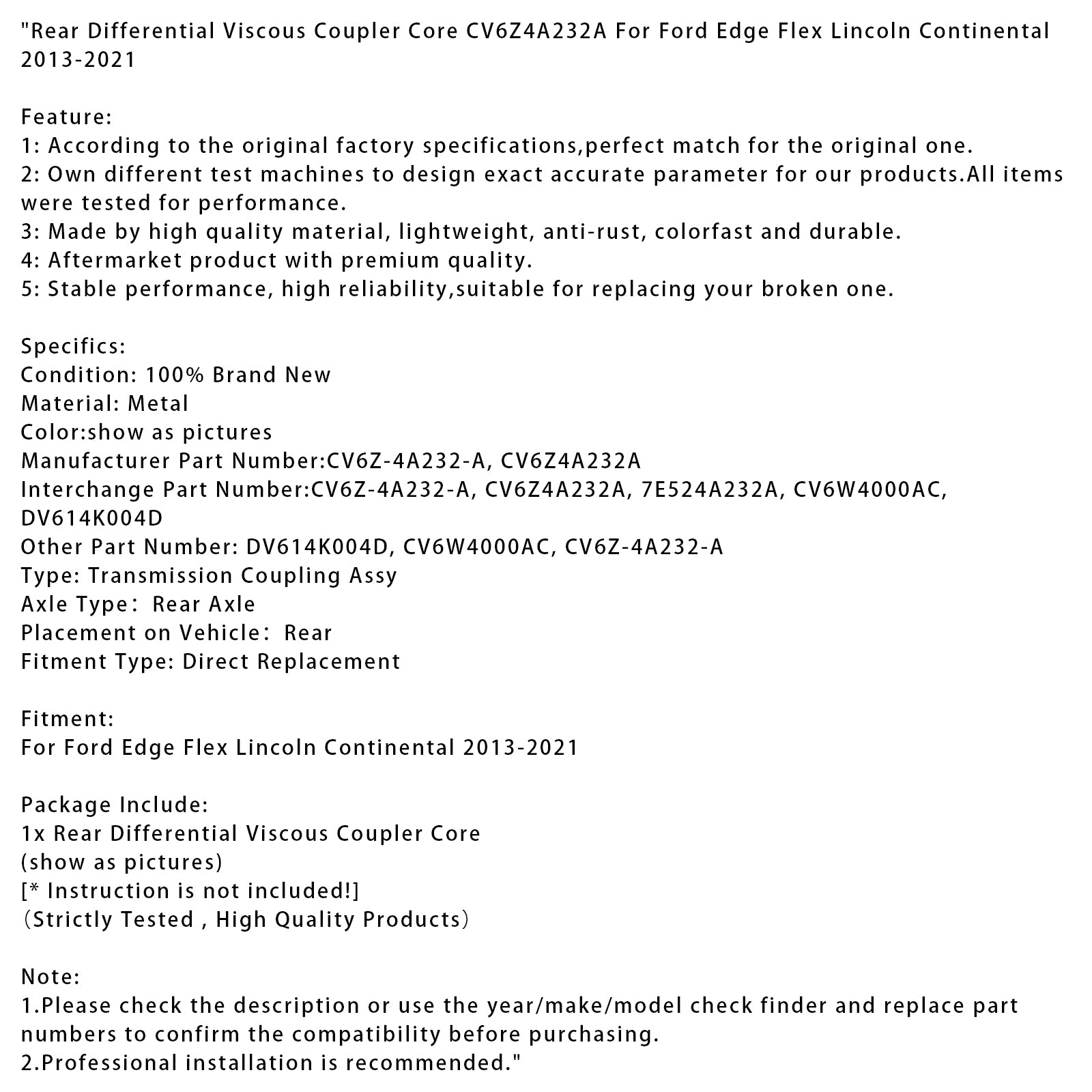 2013-2021 Ford Edge Flex Lincoln Rear Differential Viscous Coupler Core CV6Z4A232A