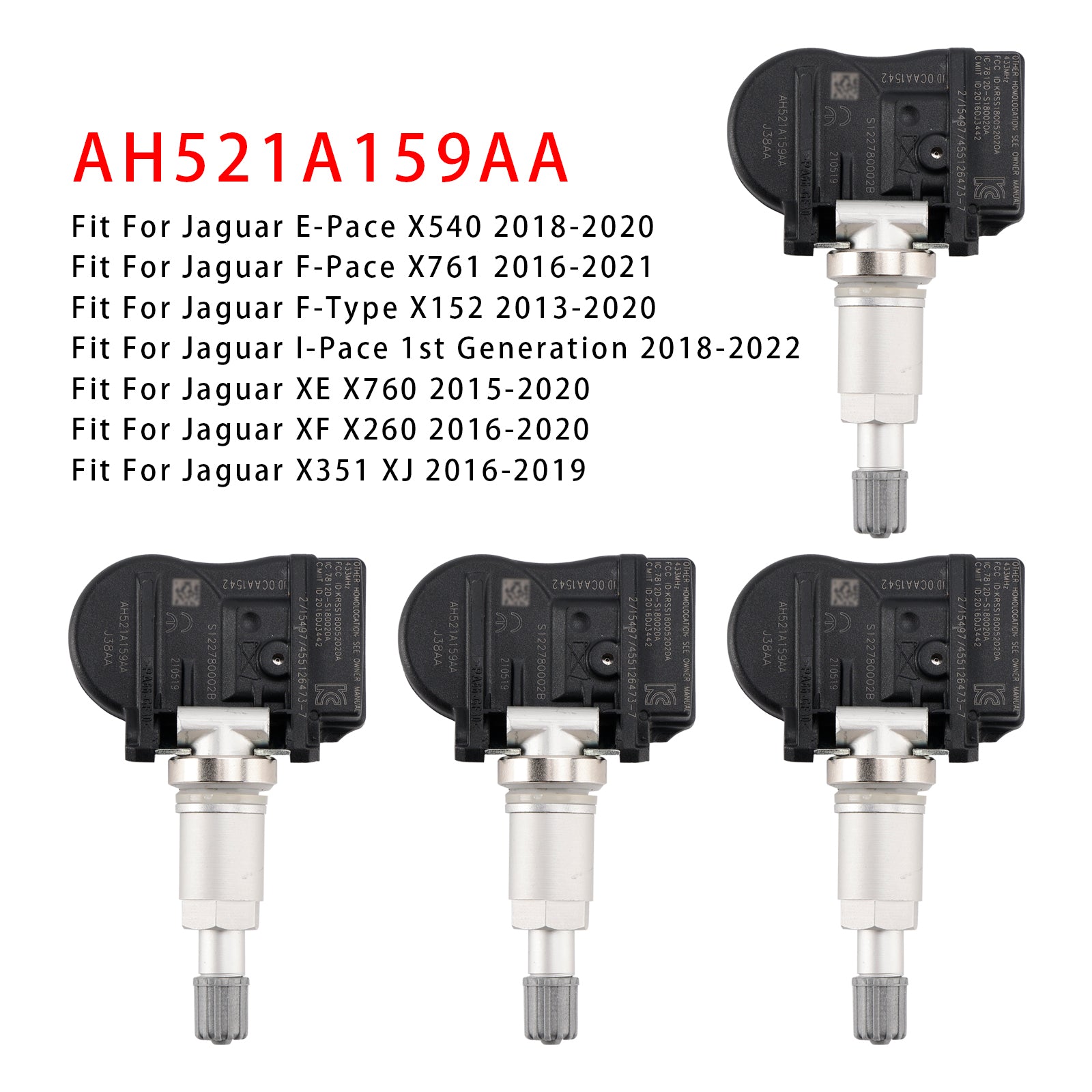 4X TPMS bandenspanningsensor voor Land Rover Jaguar AH521A159AA
