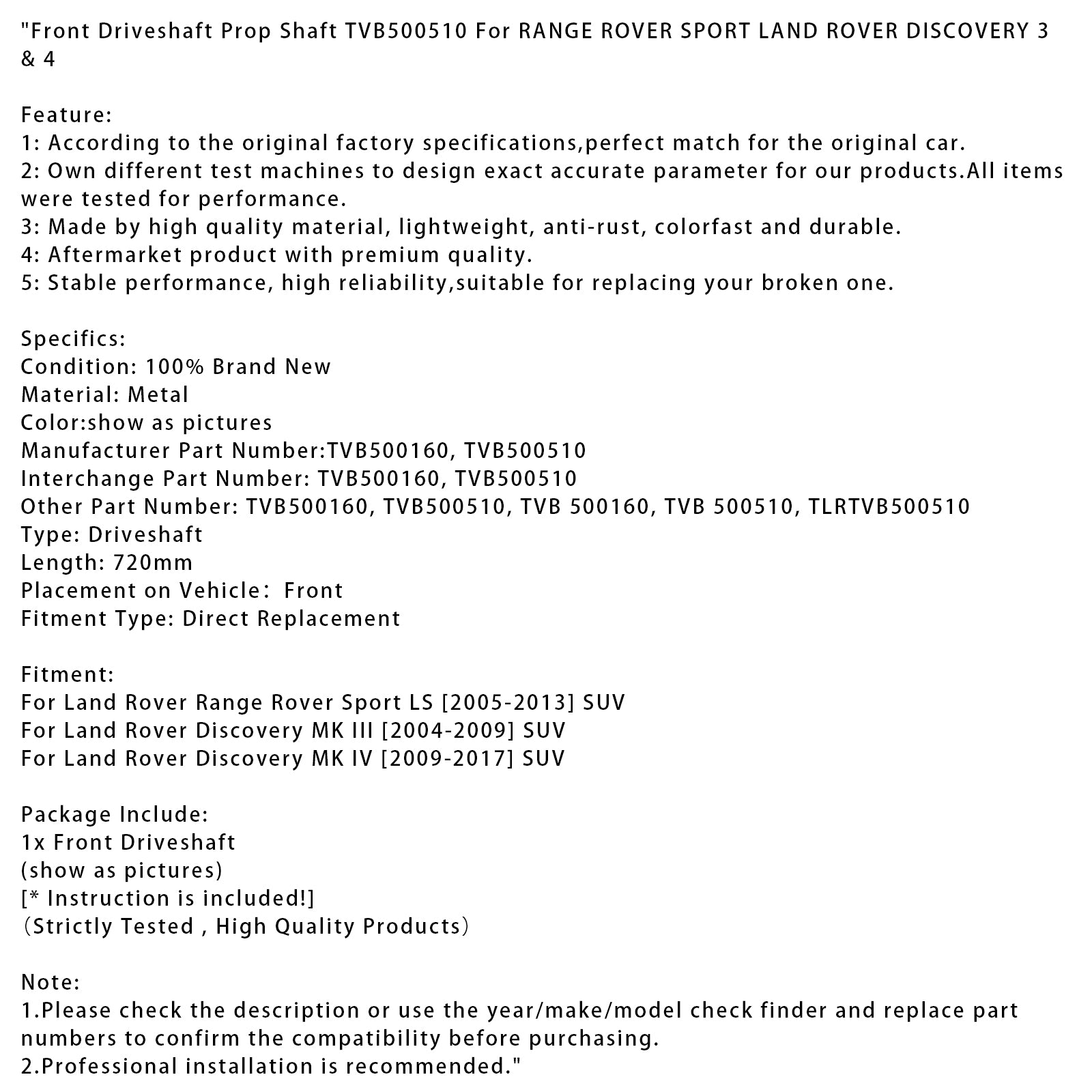 Främre drivaxel kardanaxel för RANGE ROVER SPORT LAND ROVER DISCOVERY 3 & 4