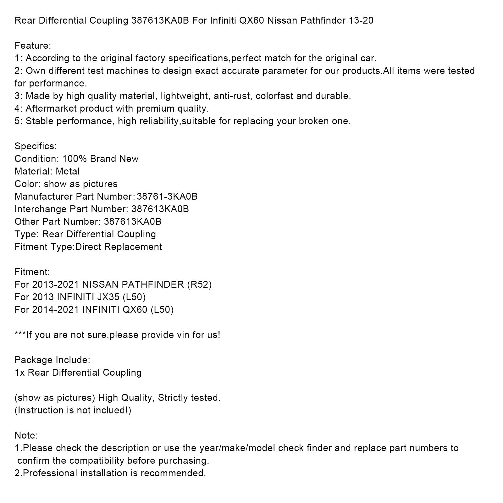 2013 INFINITI JX35 L50 Couplage différentiel arrière 387613KA0B