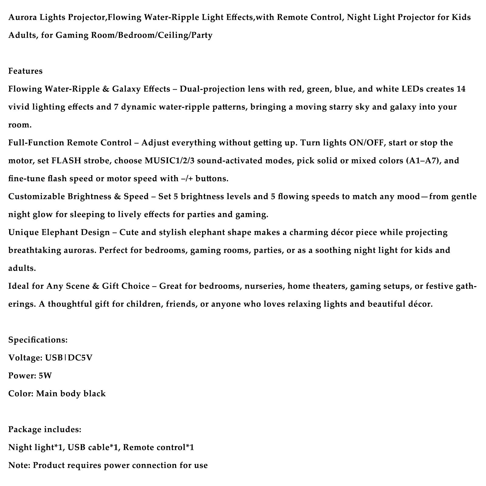 Ocean Wave Aurora Projector Lamp Colorful LED Night Light Remote Bedroom