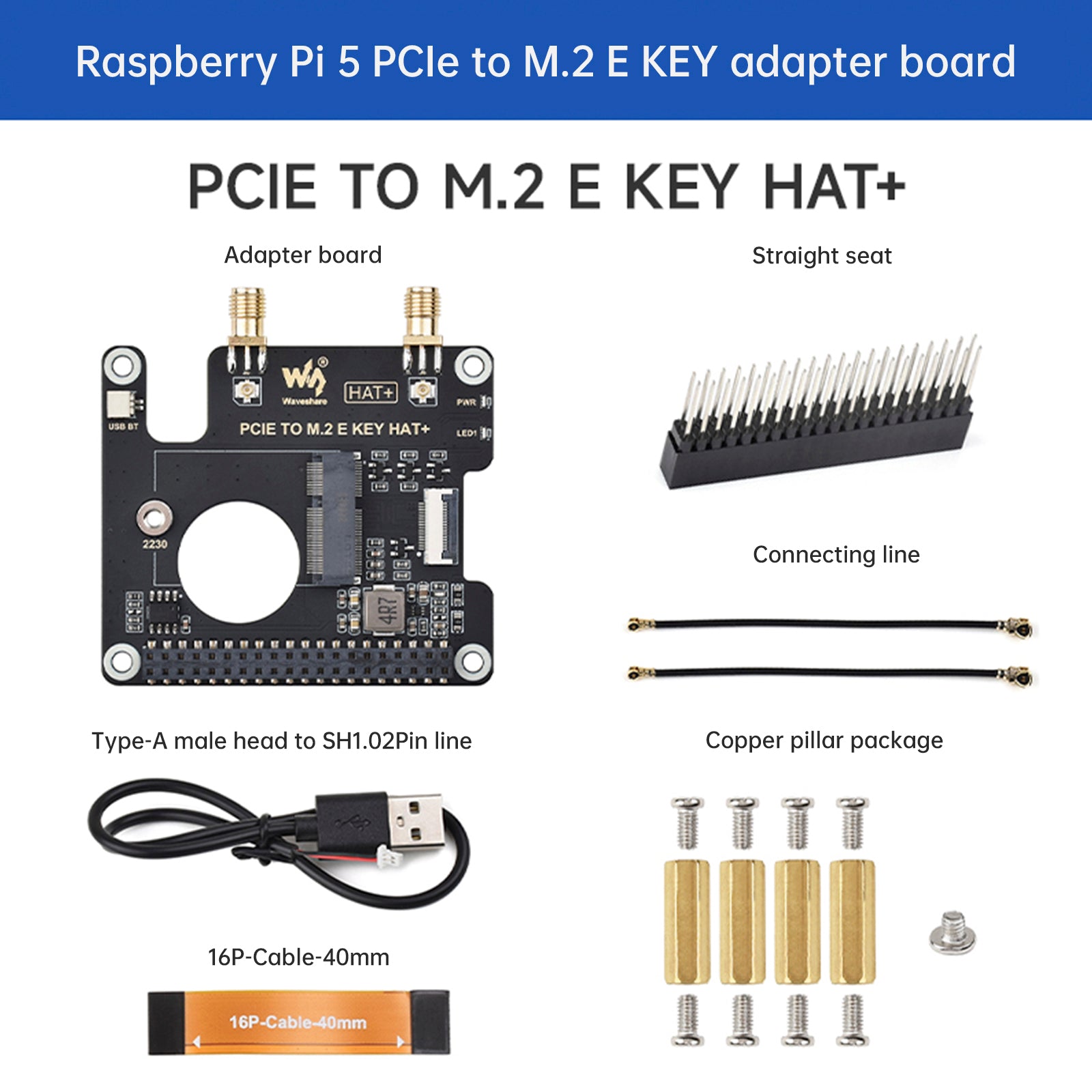 Placa de expansión Raspberry Pi 5 PCIe a M.2 E Key para tarjeta de red inalámbrica NGFF