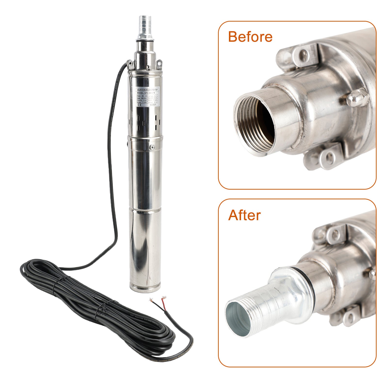 3" Bomba de agua sumergible solar para pozos profundos de 12 V y 150 W con MPPT integrado