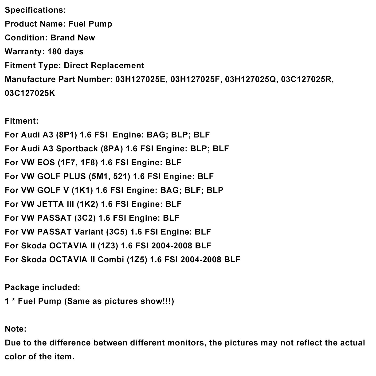2004-2008 Skoda OCTAVIA II (1Z3) 1.6 FSI BLF High Pressure Fuel Pump 03C127025R
