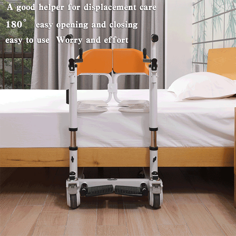 Silla de ruedas para discapacitados con elevación de transferencia de pacientes mayores con asiento dividido de 180° y cuña