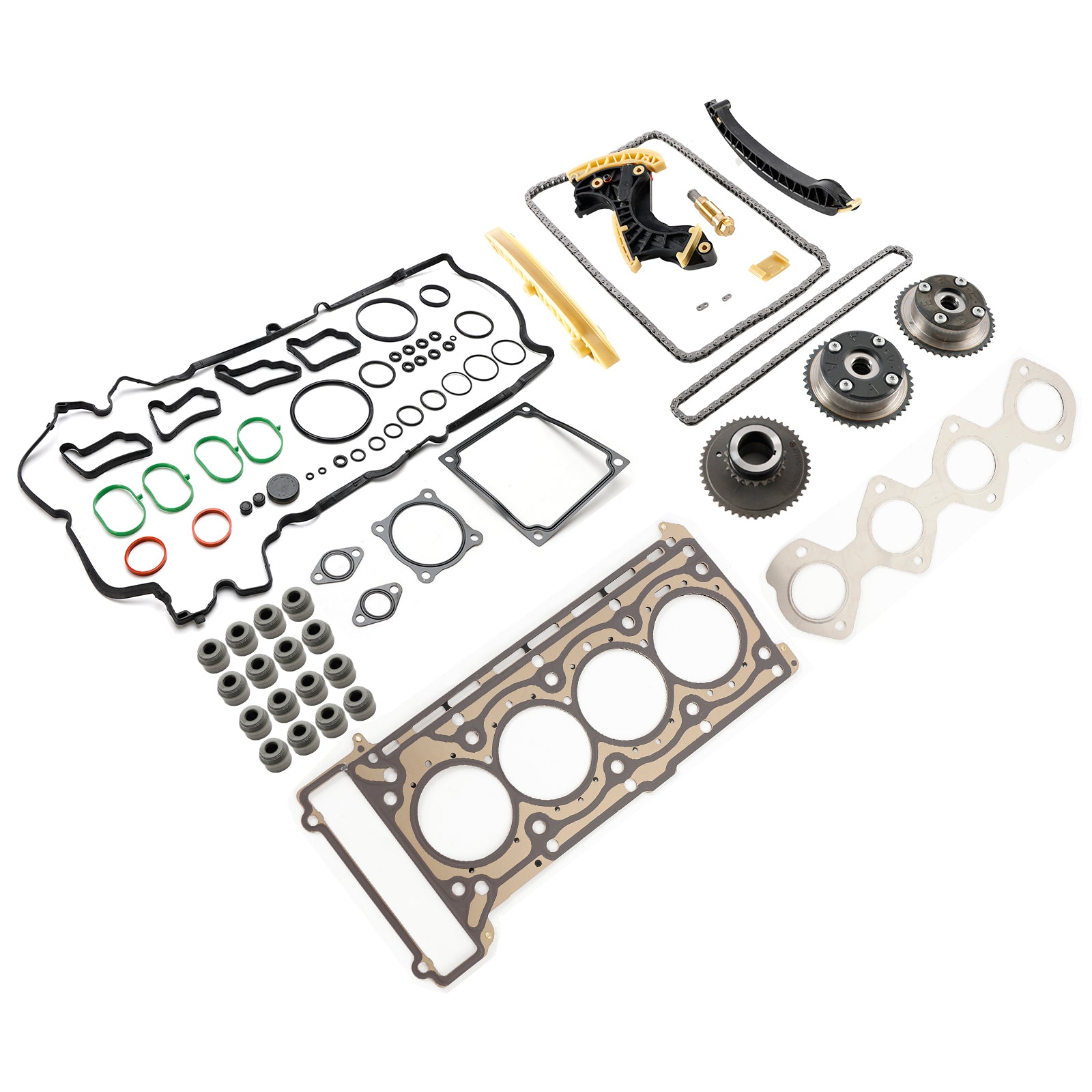 Kit de cadena de distribución para Mercedes-Benz Clase E, Modelo T S211 E 200 Kompressor, 04/2006-07/2009 & Engranajes del árbol de levas & Juego de juntas de culata 2710500647