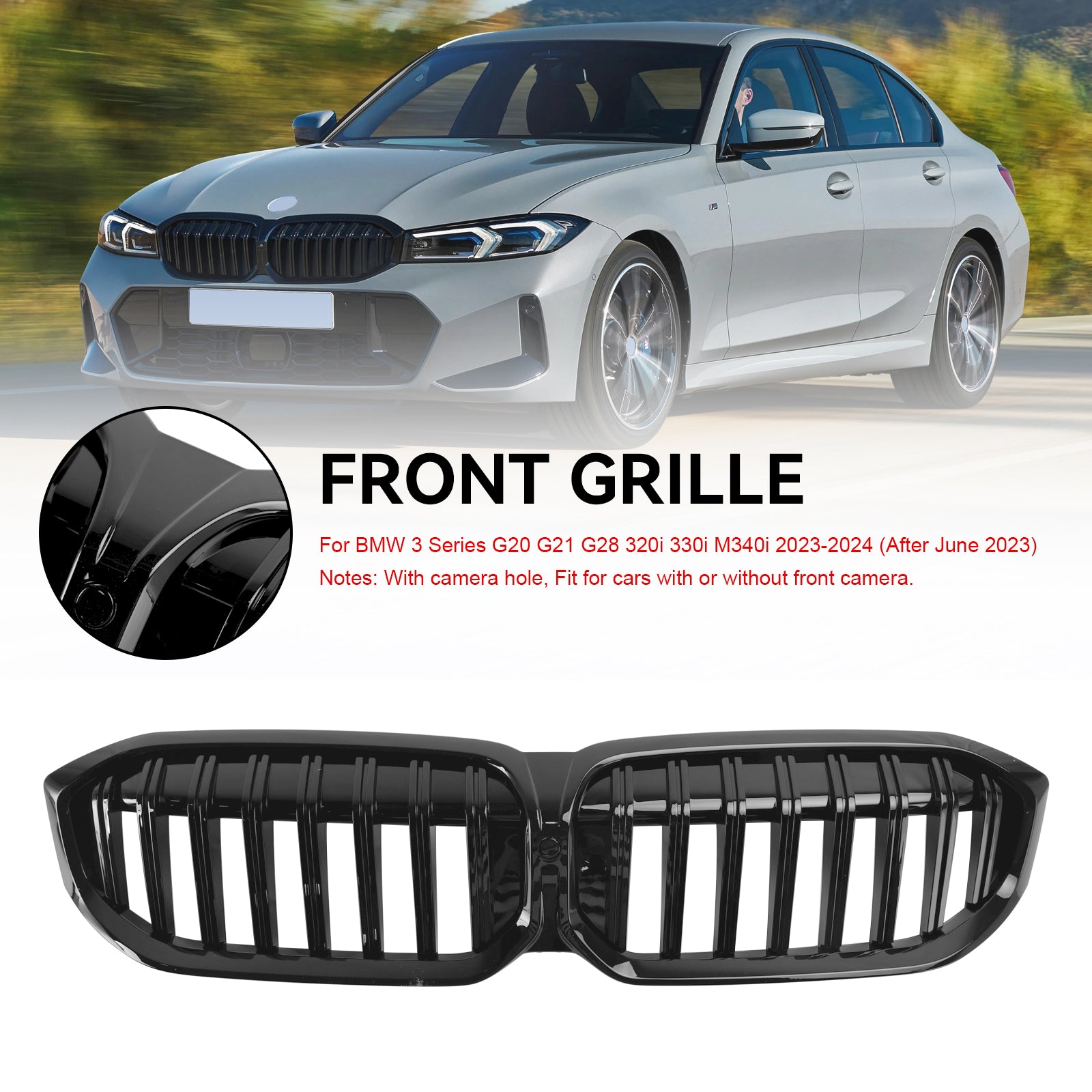 2023-2024 BMW 3-serie G20 G21 G28 320i 330i M340i Glanzend zwart Niergrill vooraan