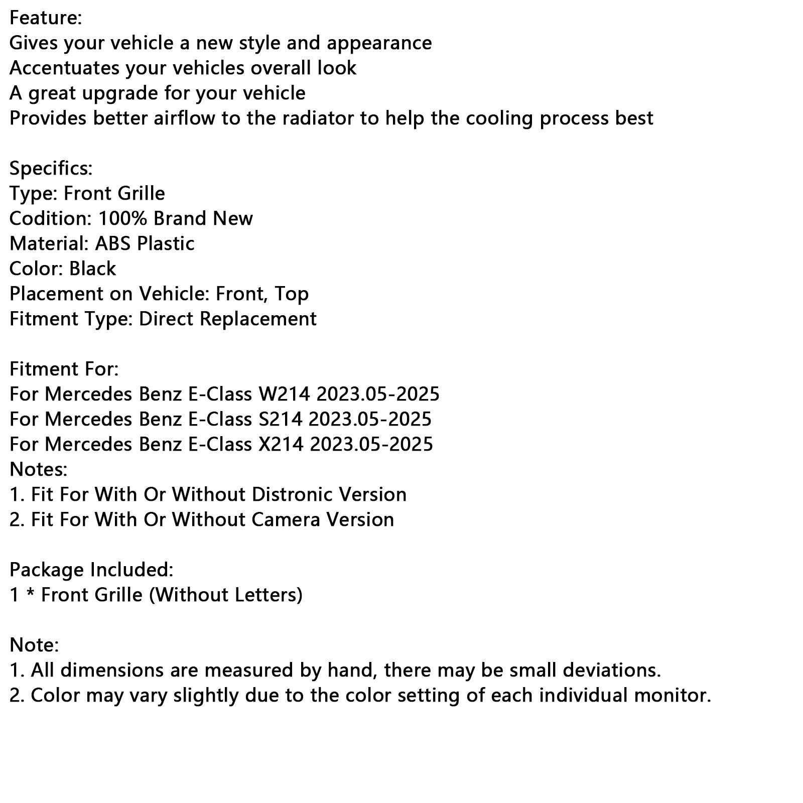 2024+ Mercedes-Benz E-Klasse W214 S214 X214 Voorbumper Grille