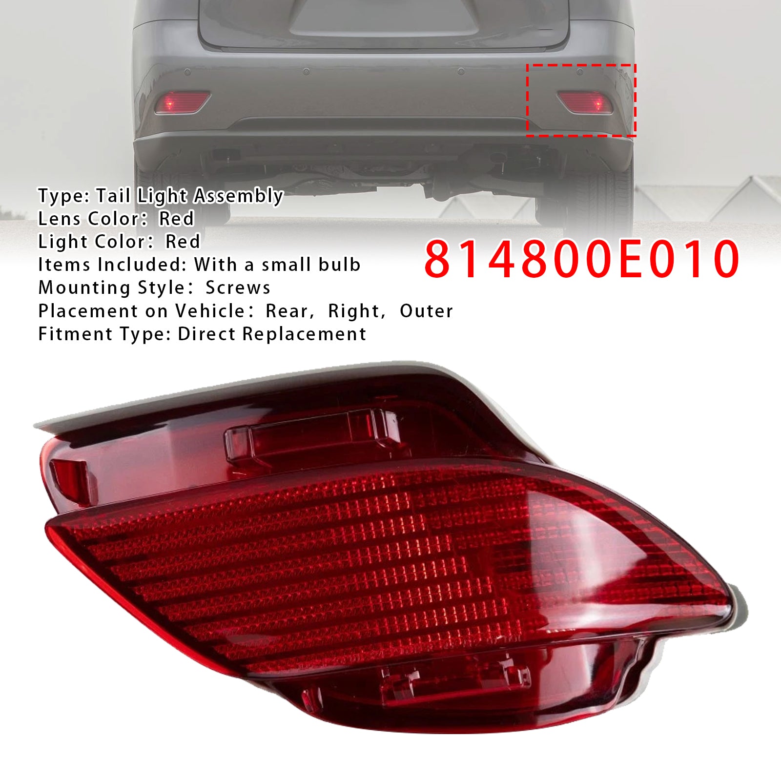 Right Rear Bumper Reflector 814800E010 For Lexus RX350 RX450h 2010-2015 USA