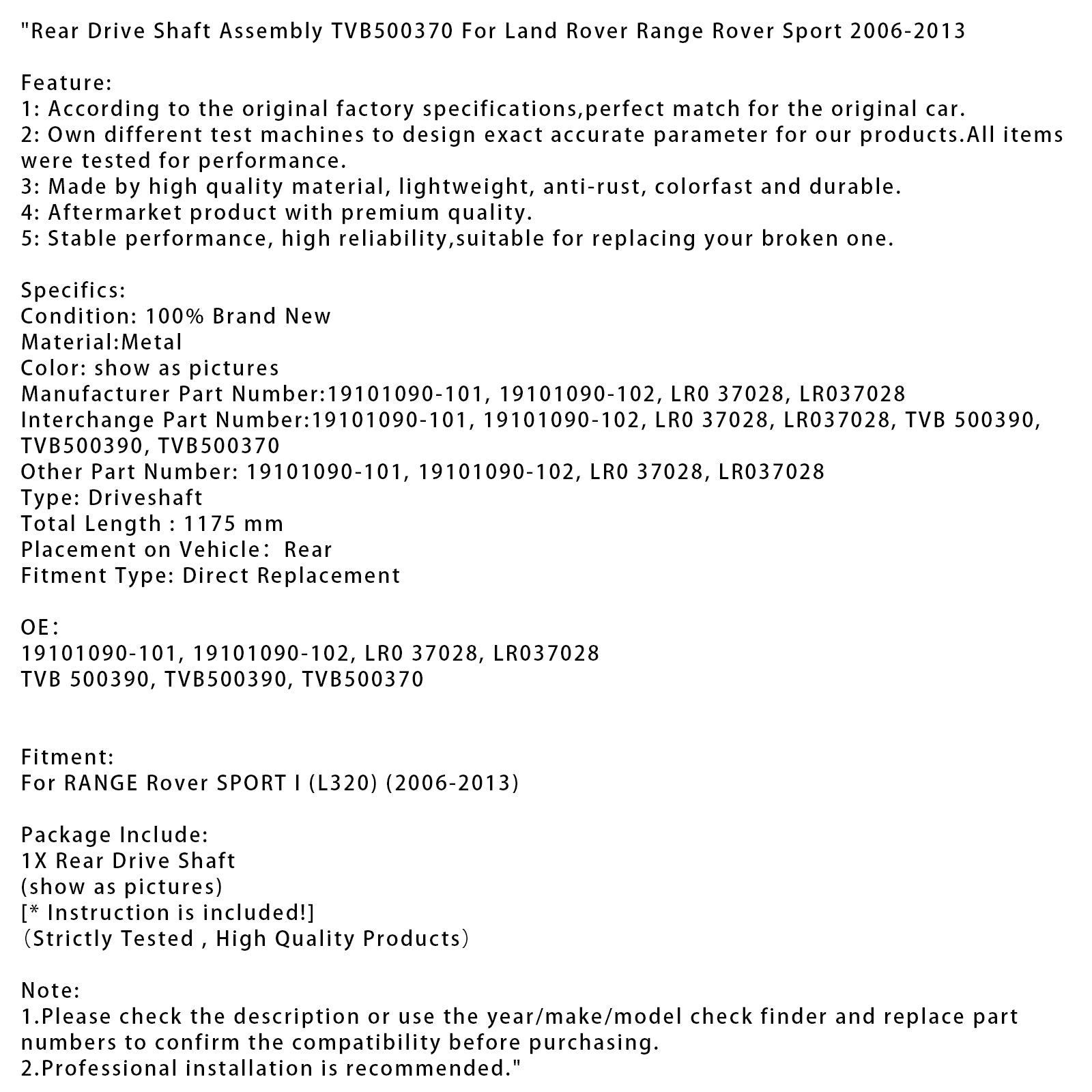 2006-2013 Land Rover Range Rover Sport Bakre drivaxelenhet TVB500370