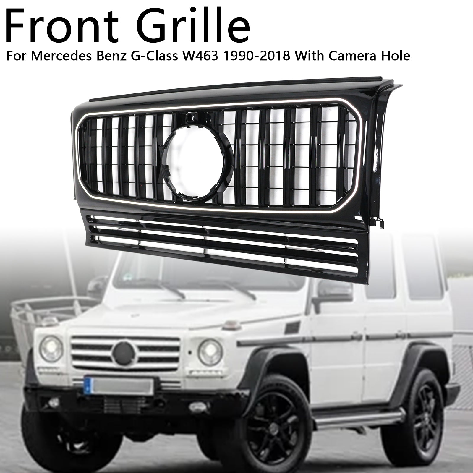 1990–2018 Mercedes-Benz G-klasse W463 Med kamerahull, blank sort frontstøtfangergrill