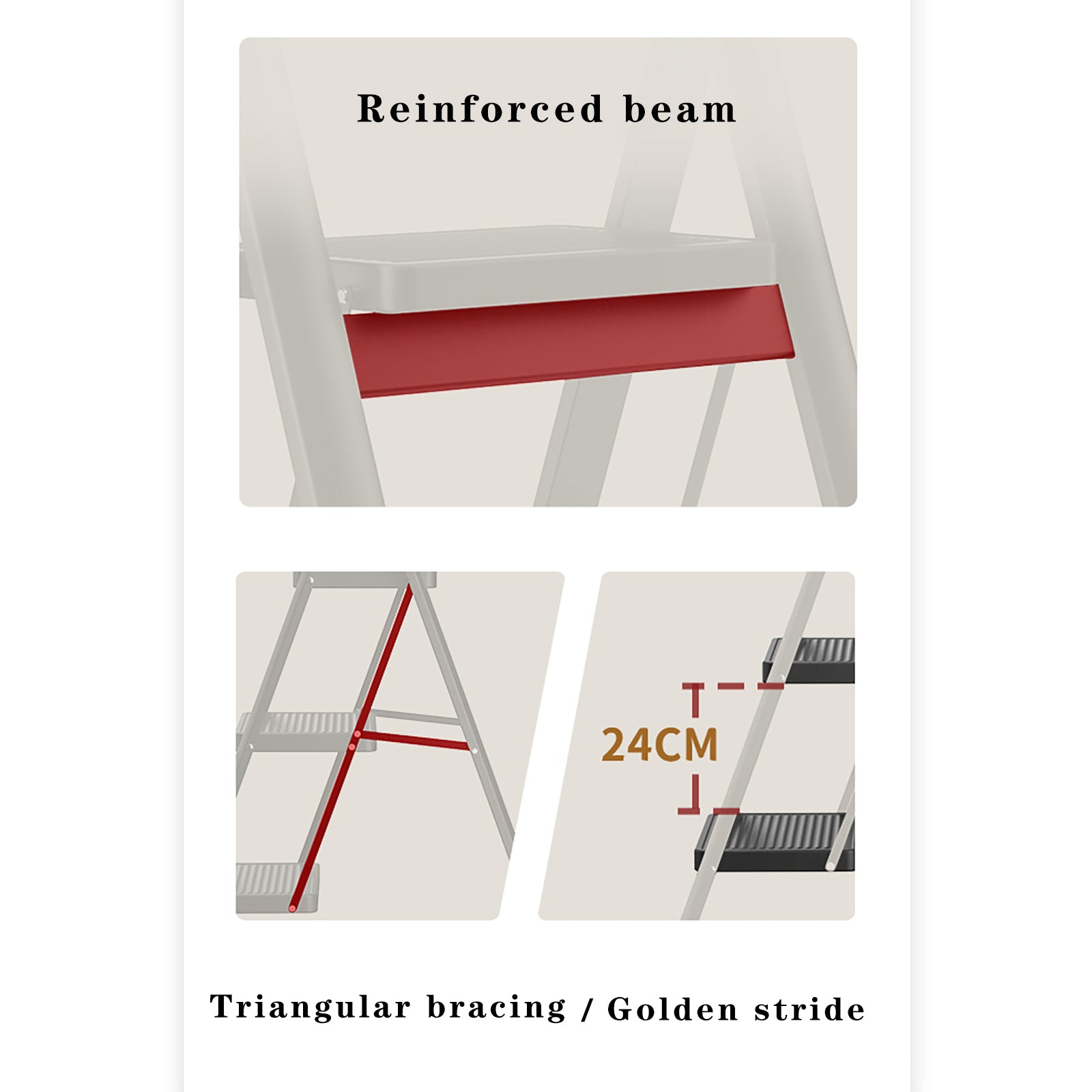 Escabeau, 4 niveaux, pliable, aluminium, large, léger, compact, échelle