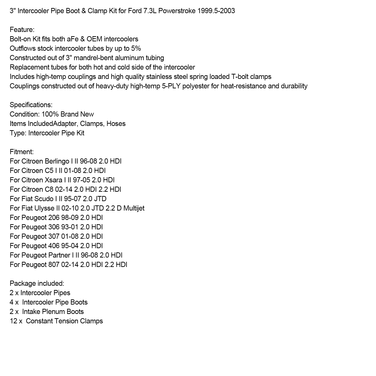 1999.5–2003 Ford 7,3L Powerstroke 3" Intercooler-rørmansjett & Klemmesett