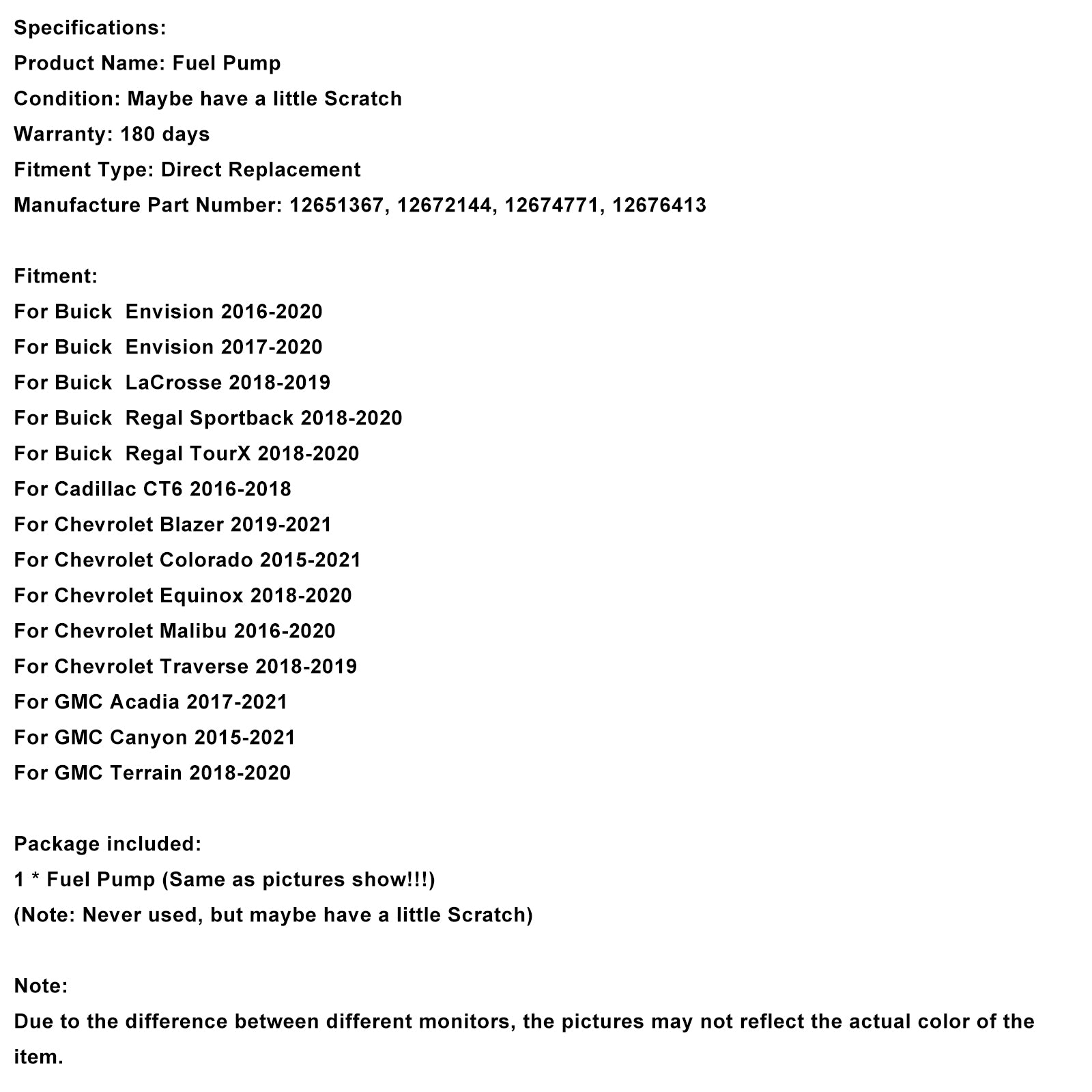 Bomba de combustible de alta presión 12651367 para Chevy Malibu 2016-20 para Canyon 15-21