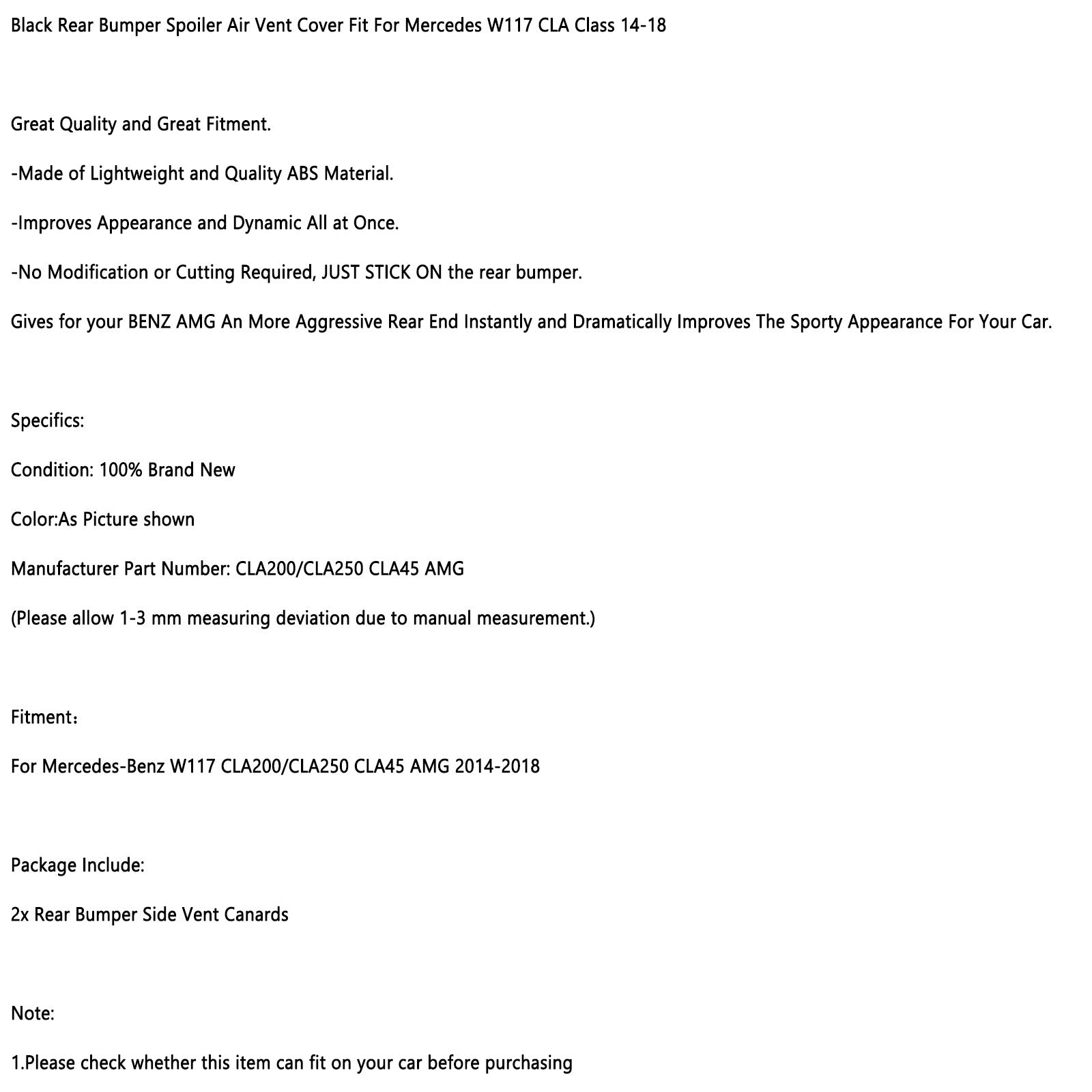 Mercedes 2014-2018 W117 CLA-klasse Zwarte achterbumperspoiler Luchtroosterafdekking