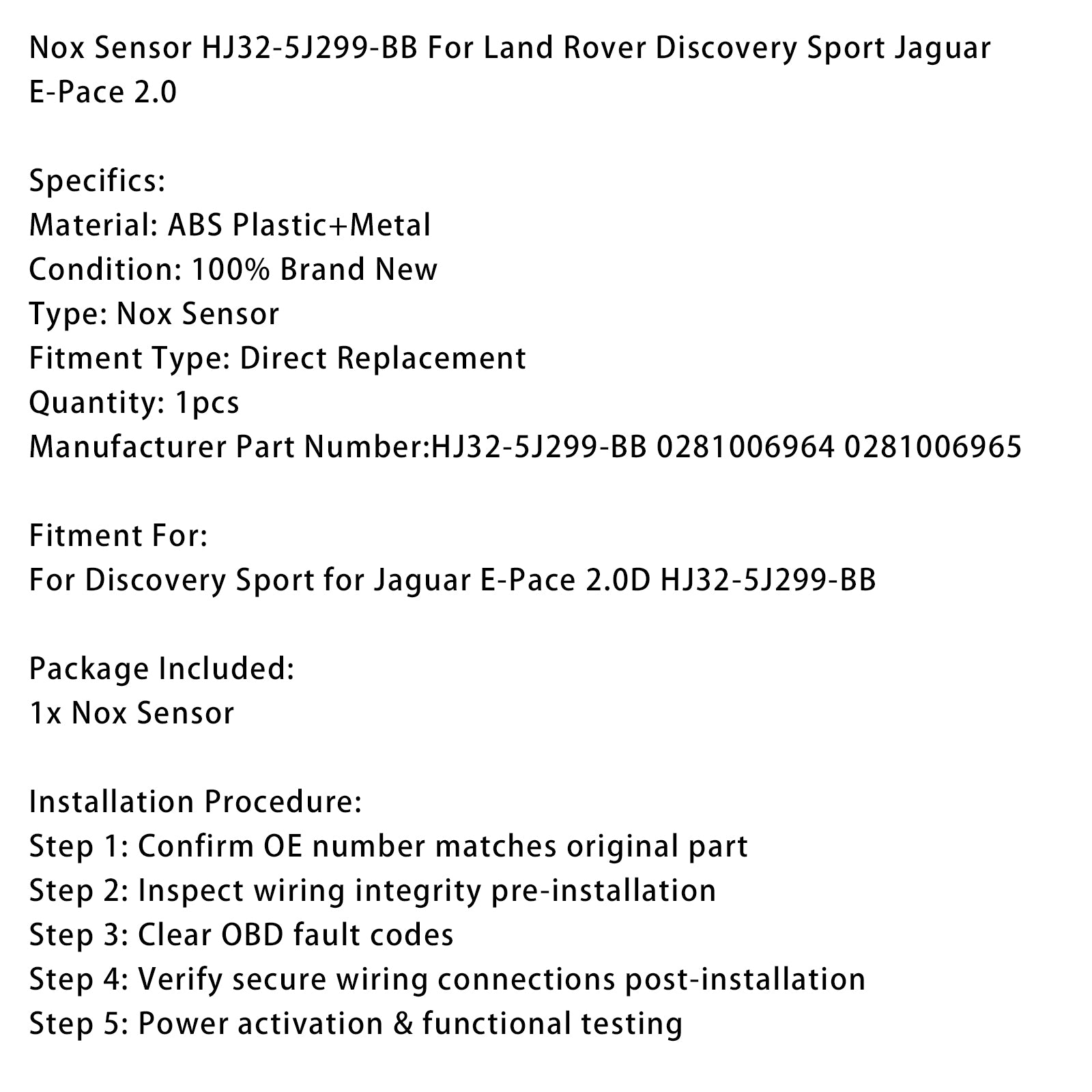 Nox Sensor HJ32-5J299-BB For Land Rover Discovery Sport Jaguar E-Pace 2.0