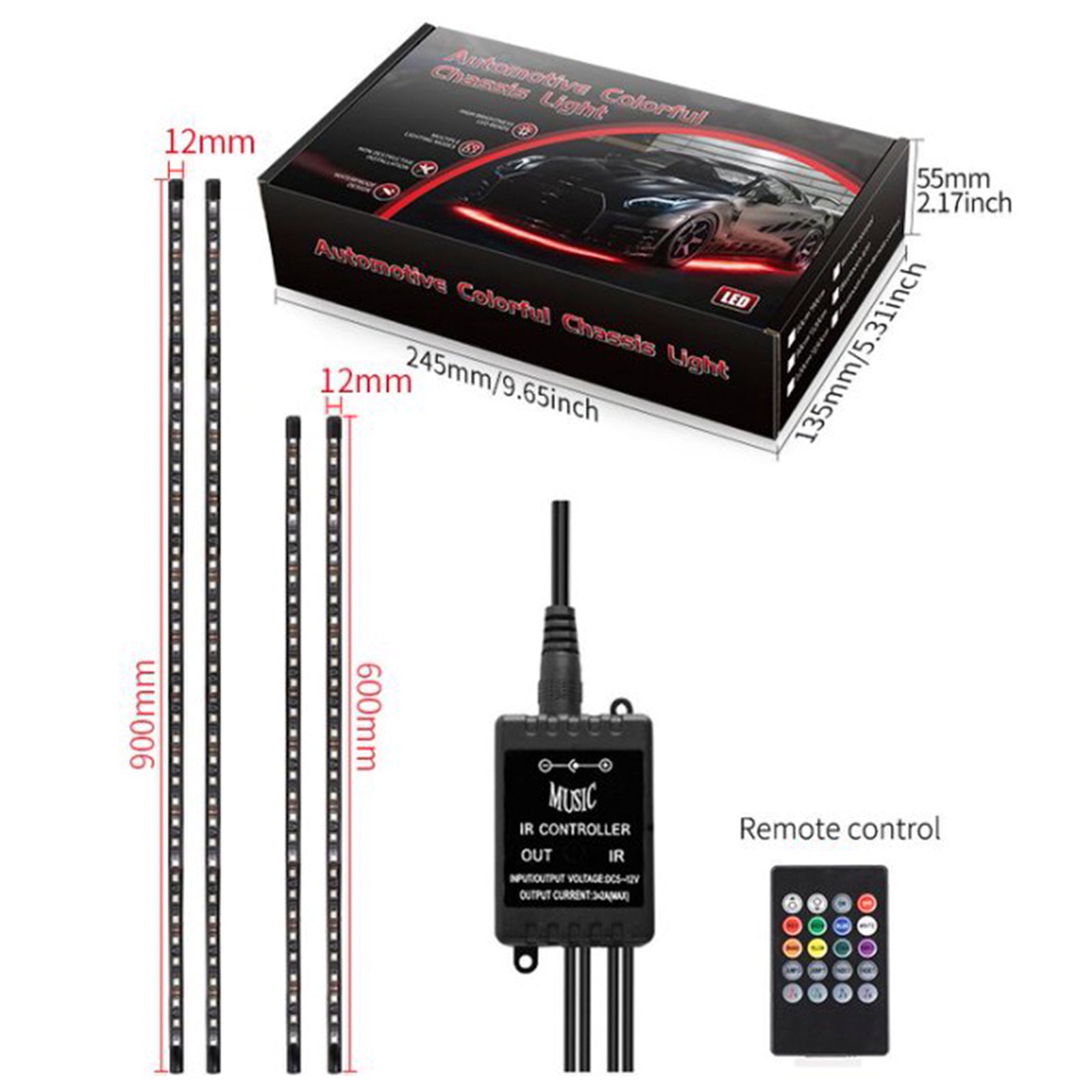 4 stuks LED-chassislicht aangepast met fantasie omgevingslicht APP + afstandsbediening 120 * 2 + 150 * 2 cm