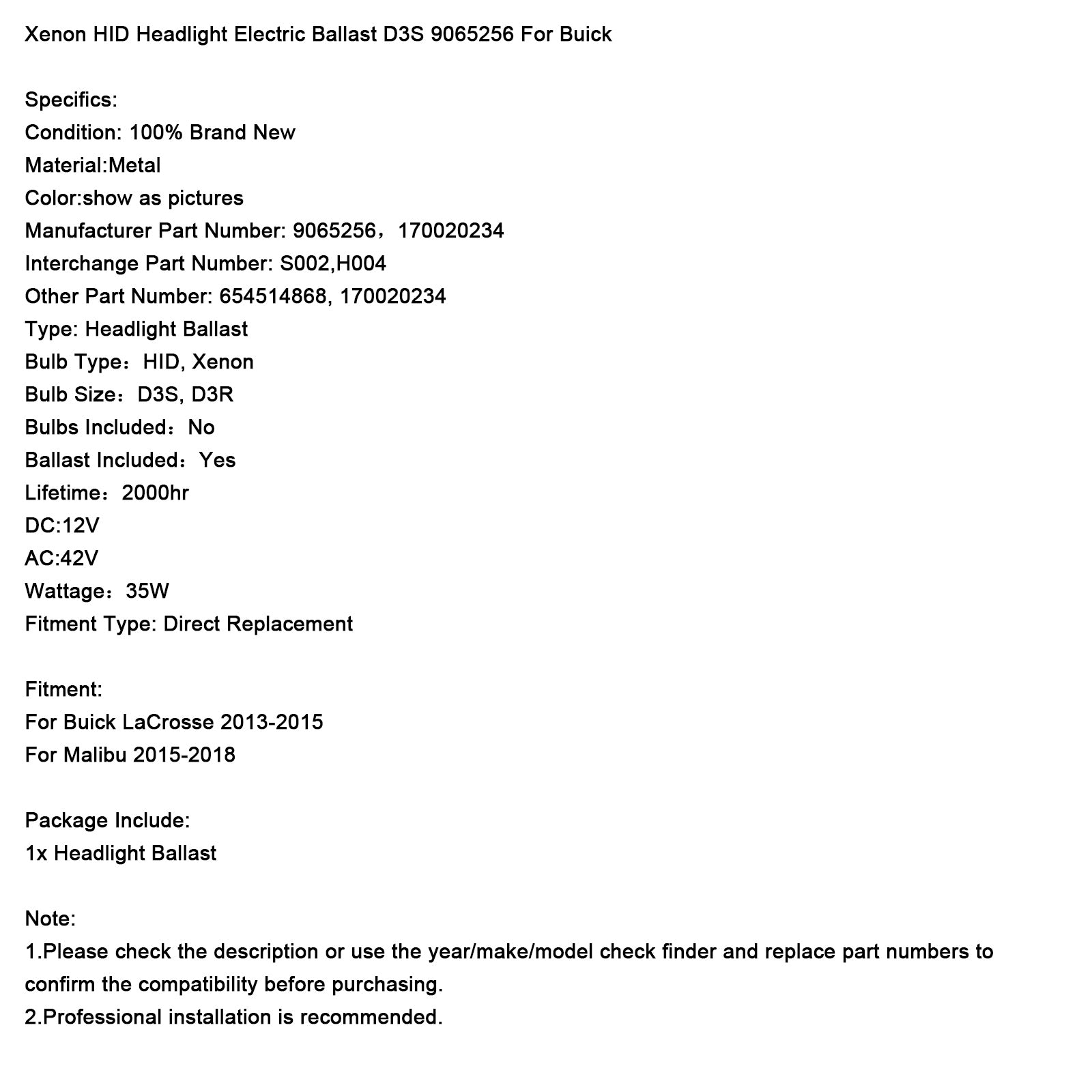 Xenon HID Svetlomet Electric Ballast D3S 9065258 pre Buick
