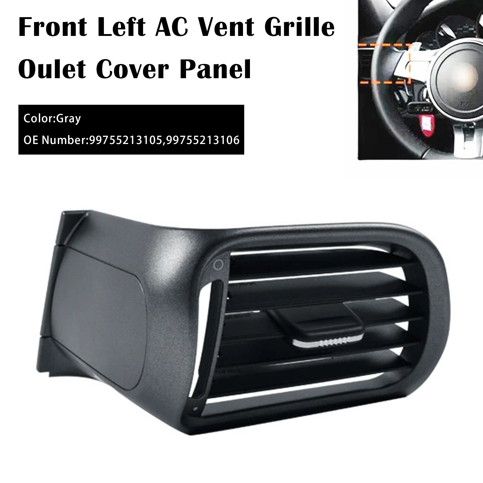 Front Left AC Vent Cover Gray For Porsche 911 Carrera Targa 997 2004-2012 99755213105 99755213106