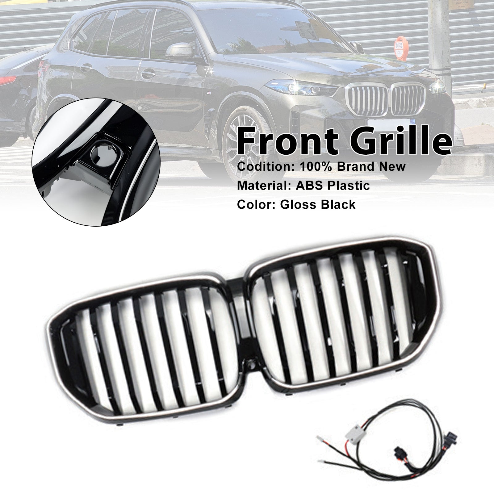 Black Front Bumper Grille Grill Fit BMW G05 LCI X5 2024+ Single Line W/LED