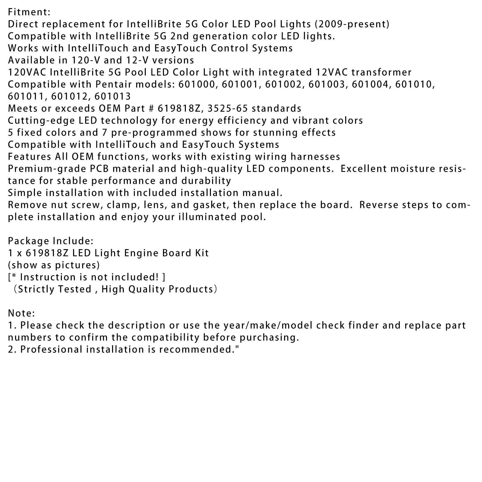 619818Z LED ľahká súprava na dosku s ľahkými motormi pre Intellibrite 5G Color LED bazén Light