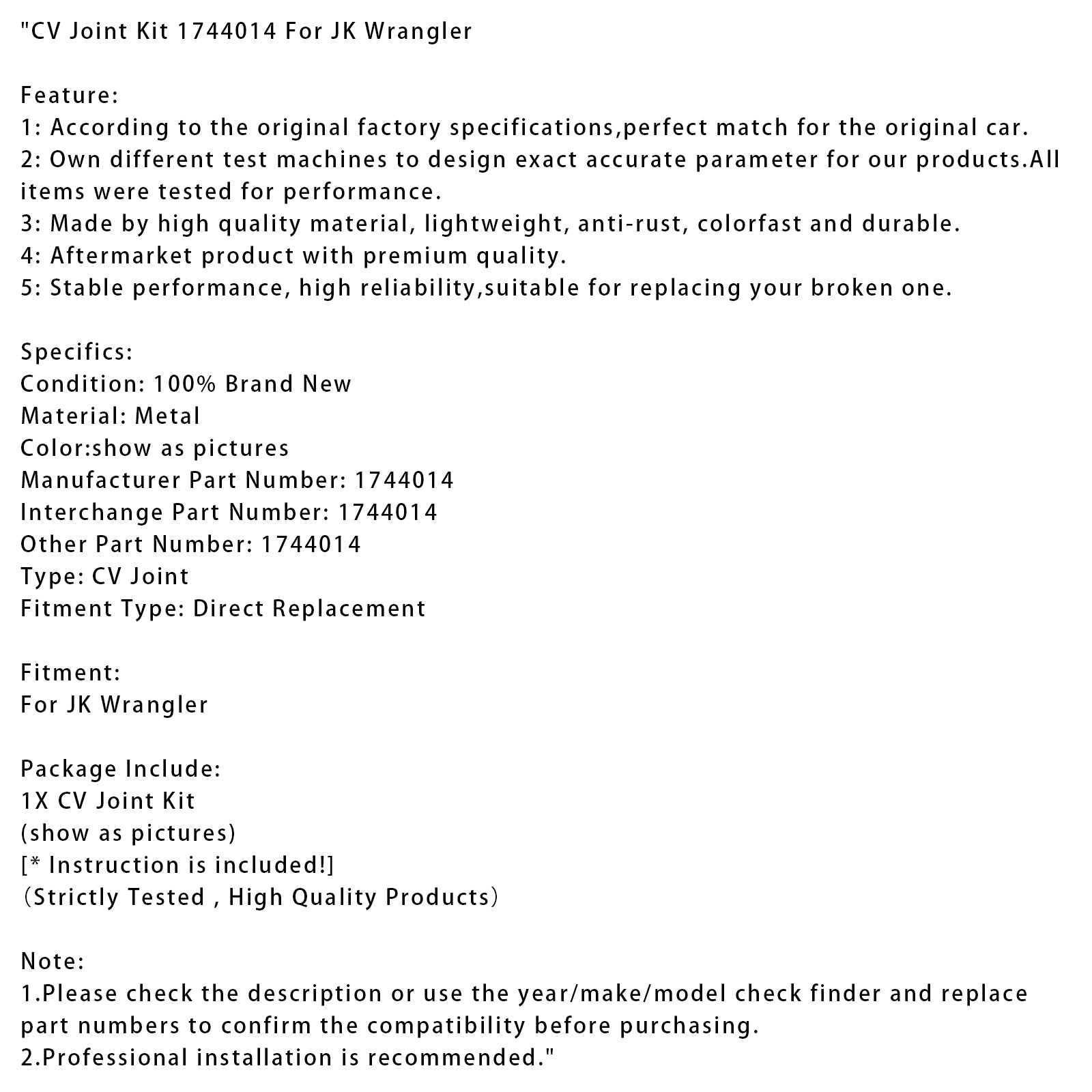 Homokineetset 1744014 voor JK Wrangler