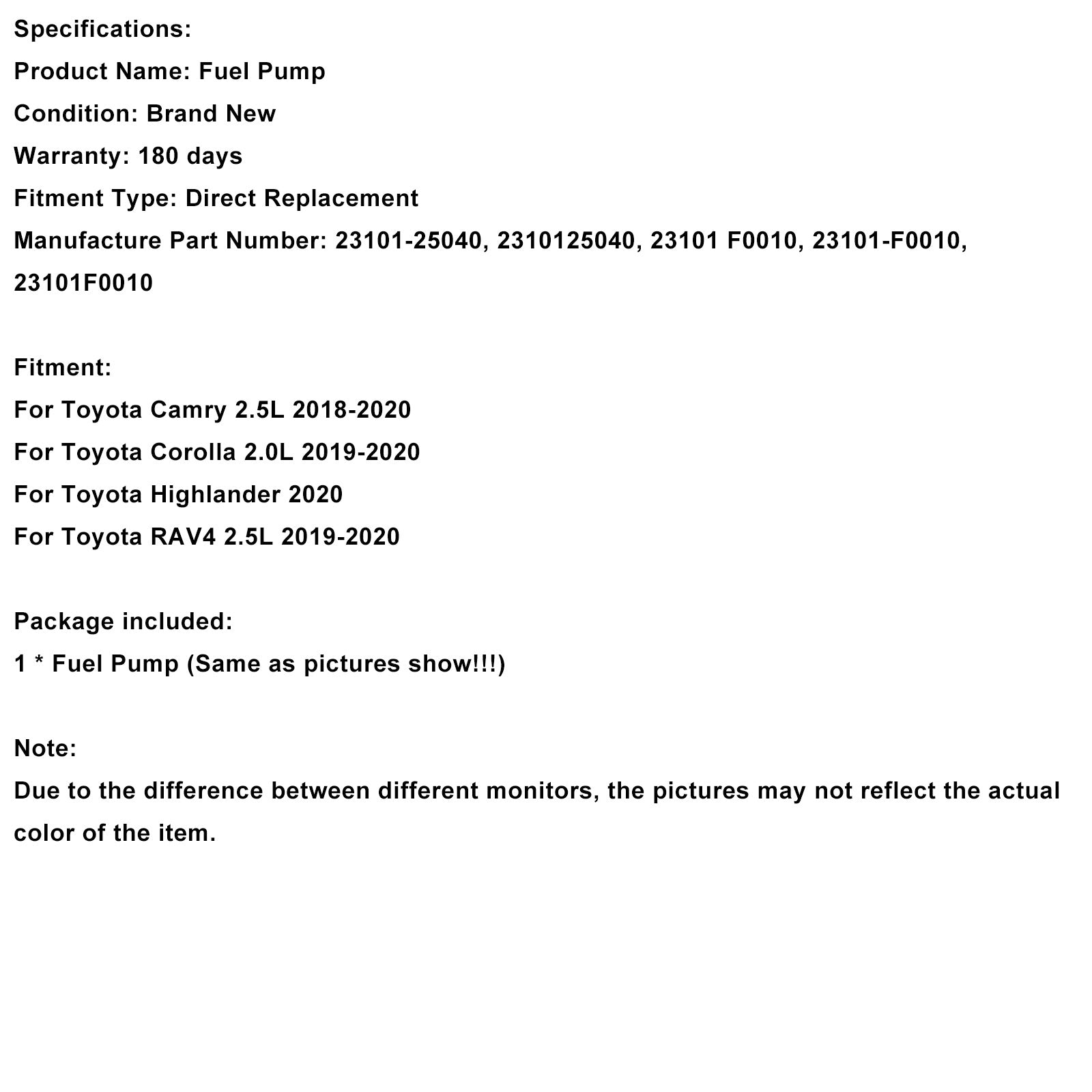 Pompe à carburant haute pression 23101-25040 pour Toyota Camry Corolla Highlander RAV4