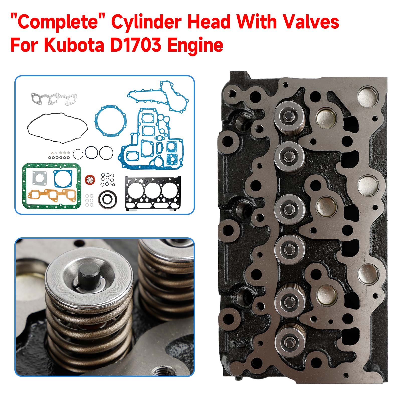 Complete Cylinder Head & Full Gasket Kit Compatible With Kubota D1703 Engine