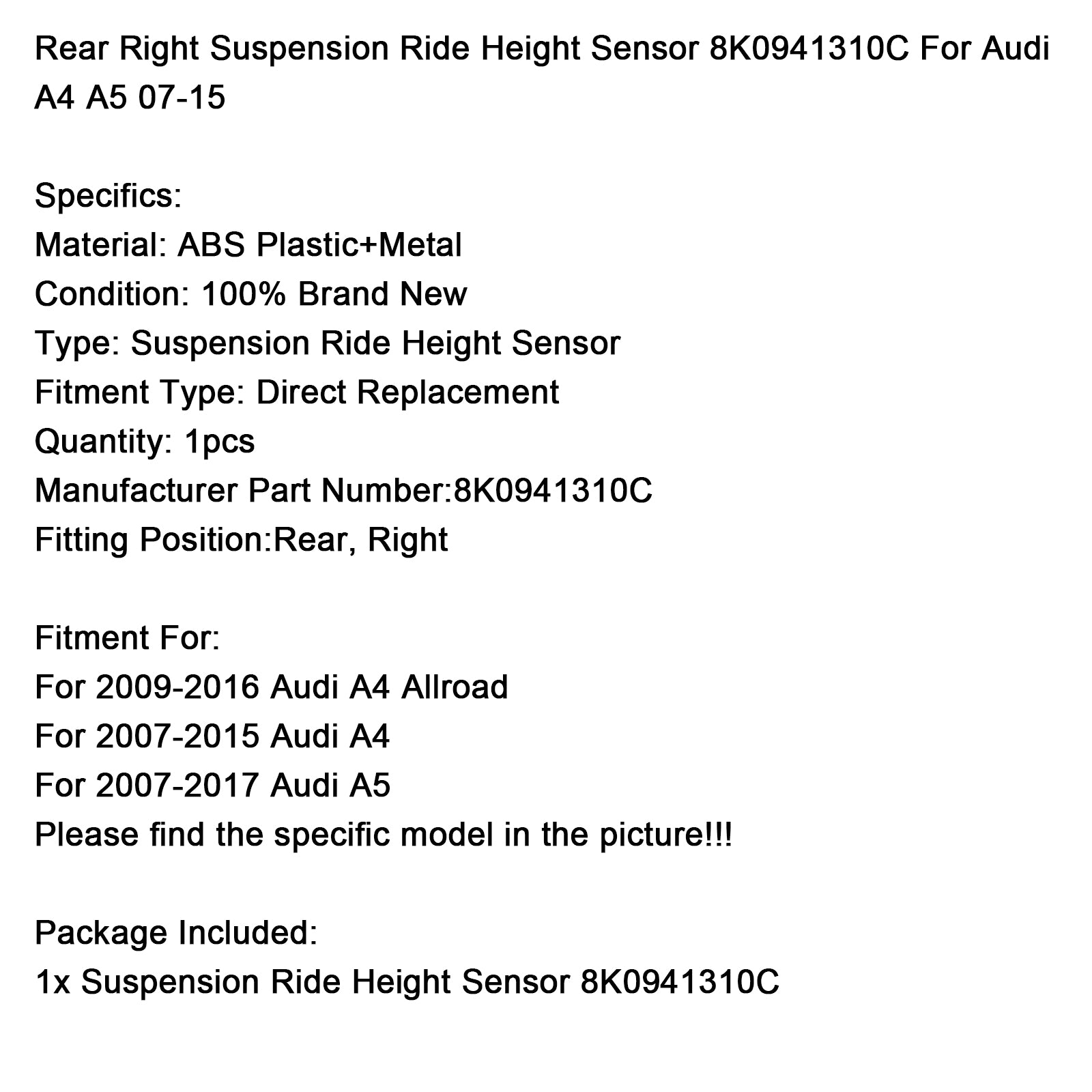 2007-2017 Audi A5 Rechtsachter Ophanging Rijhoogtesensor 8K0941310C