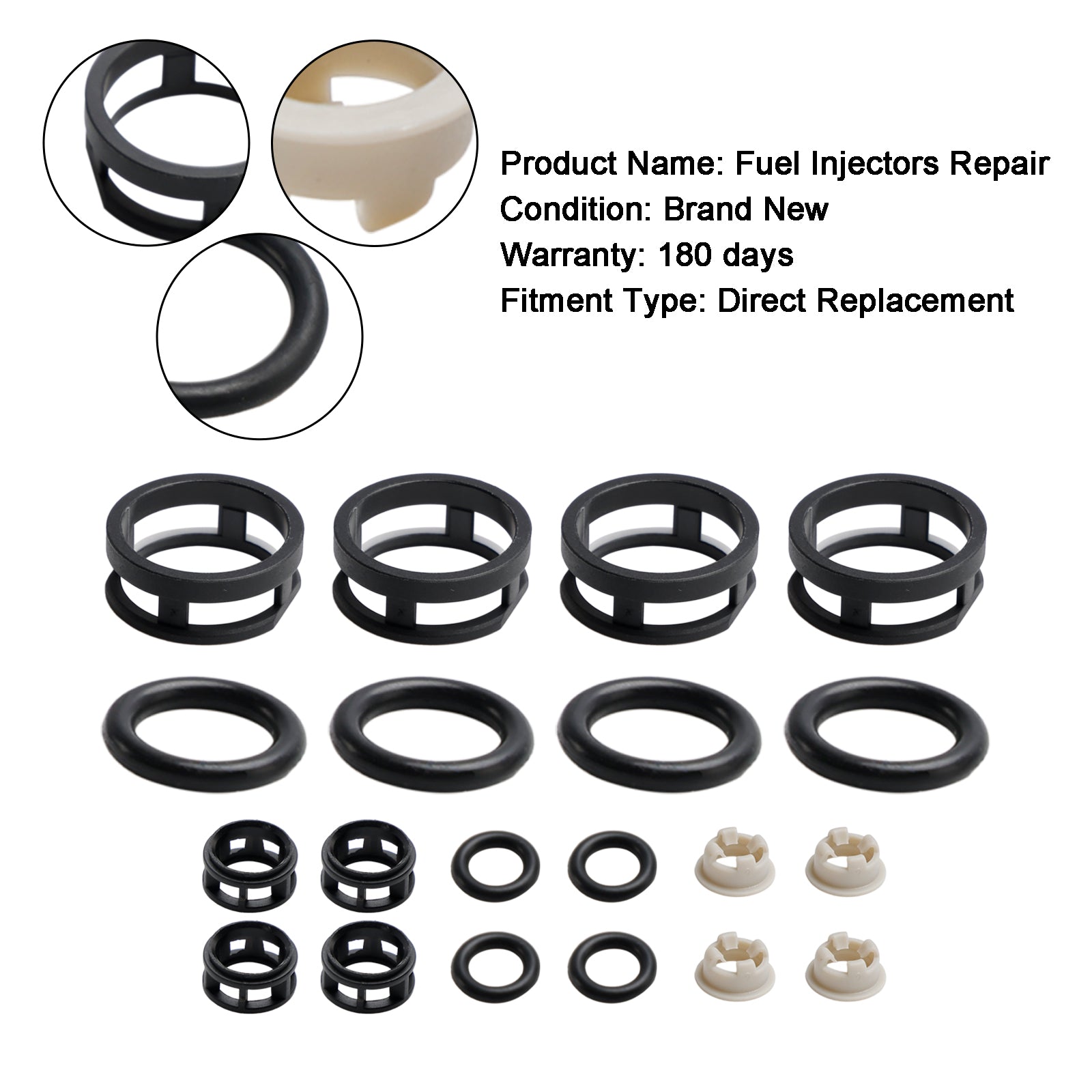 NISSAN JECS - Altima/Sentra/Infiniti/G20 V4 4st Sidmatningsbränsle Injektor Reparationssatsfilter Tätningar O -ringar Pintle Caps