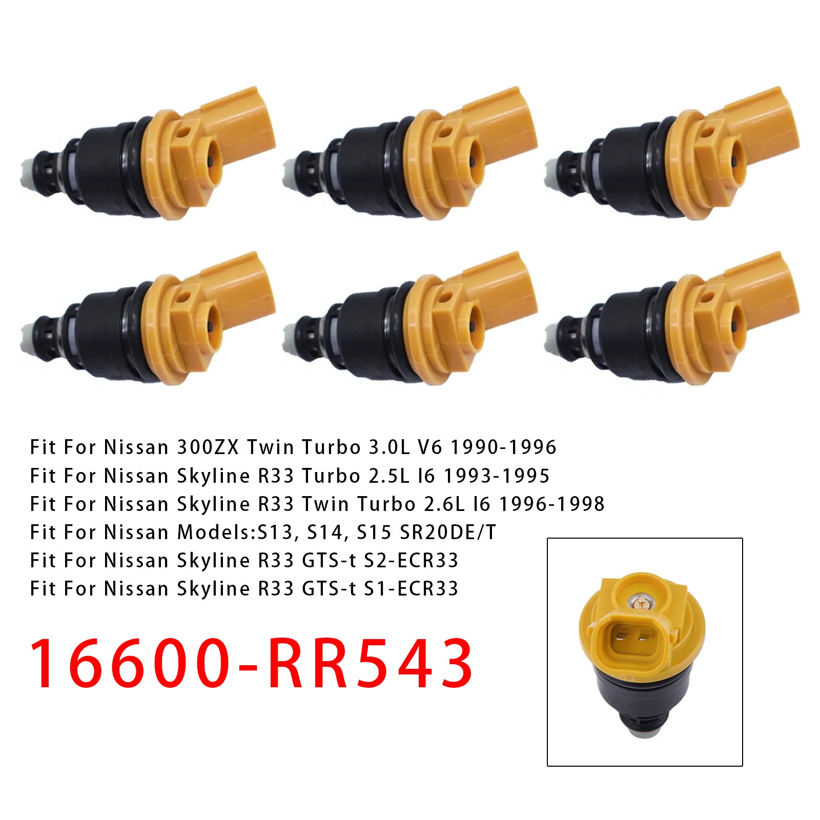 6Pcs Fuel Injector For Nissan Silvia SR20DET S13 14 15 Skyline R33 16600-RR543