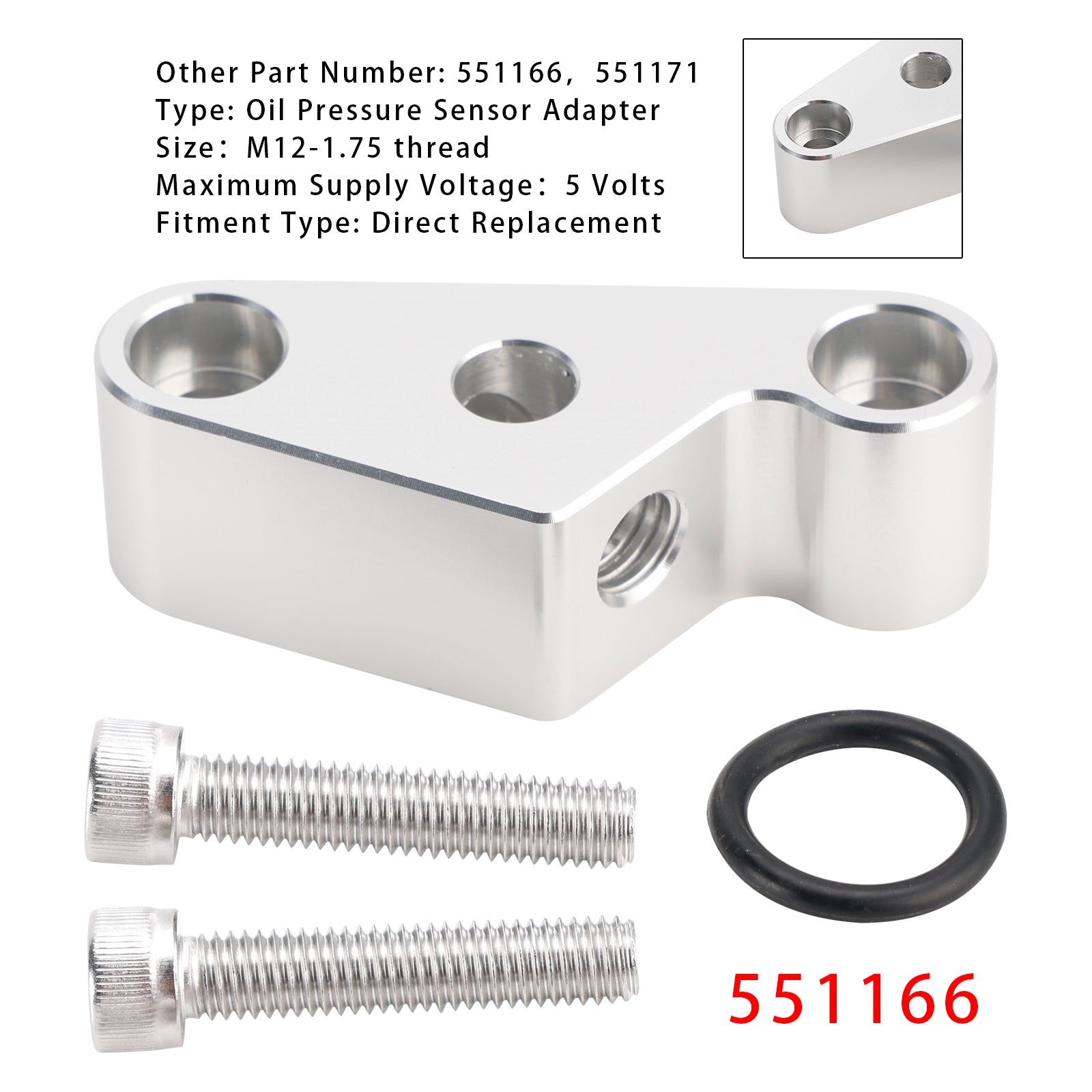 Oil Pressure Sensor Adapter Port 551166 For Gen 5 LT Valley Pan - M12-1.75