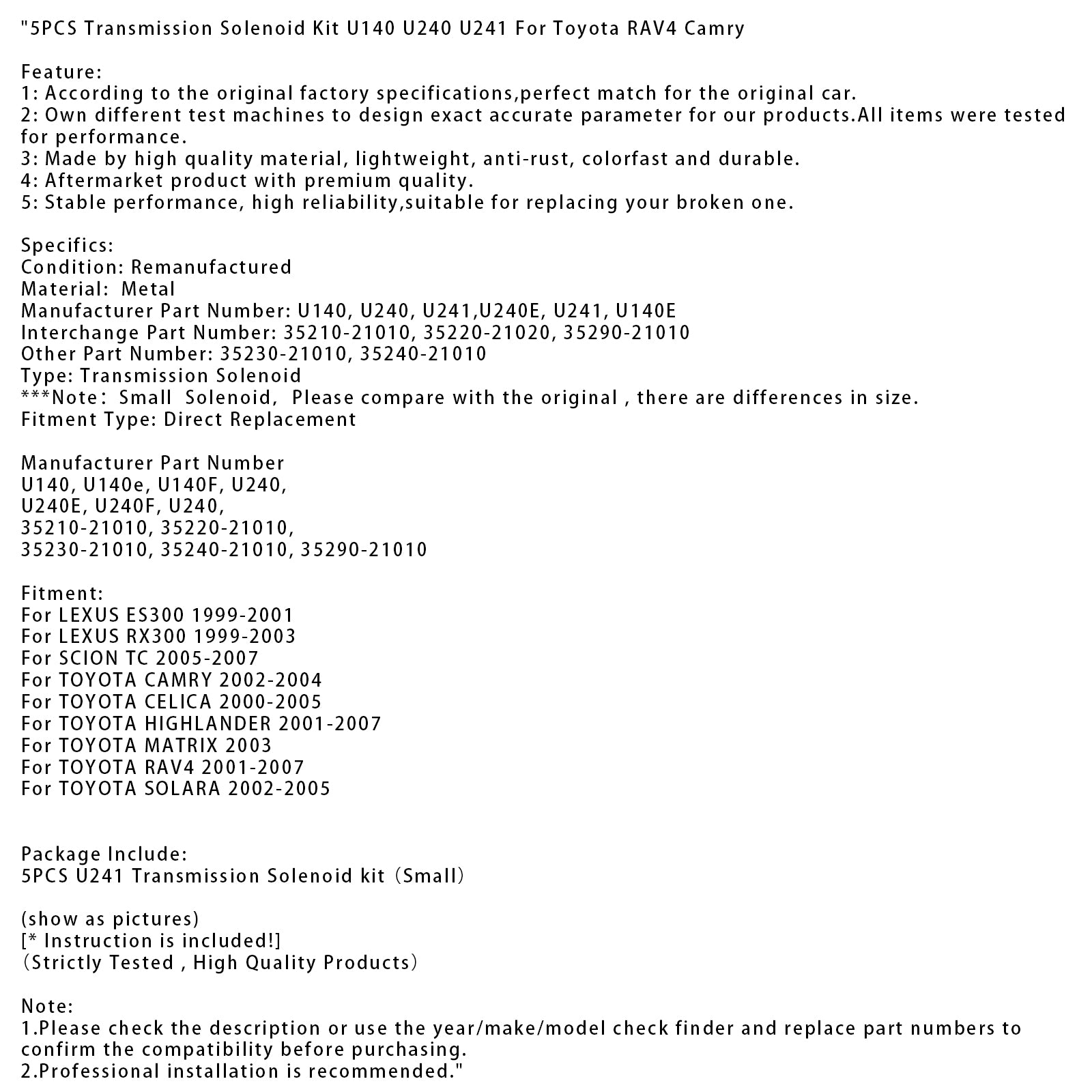 2005-2007 SCION TC 5PCS transmissionsmagnetsats U140 U240 U241