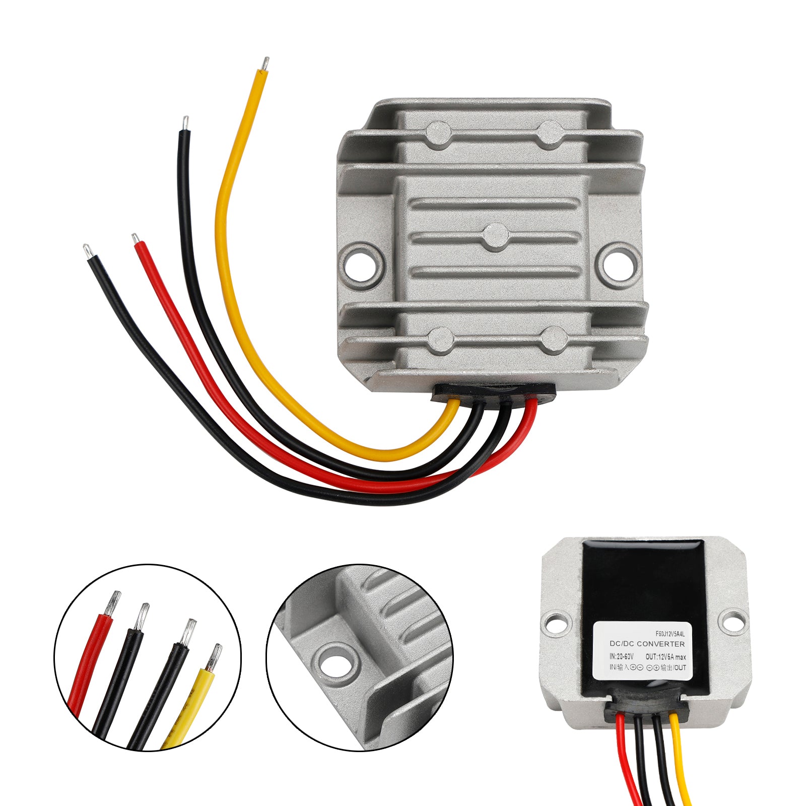 Vattentät DC 20-60V till 12V 5A 60W Step-down strömförsörjningskonverterare Regulator