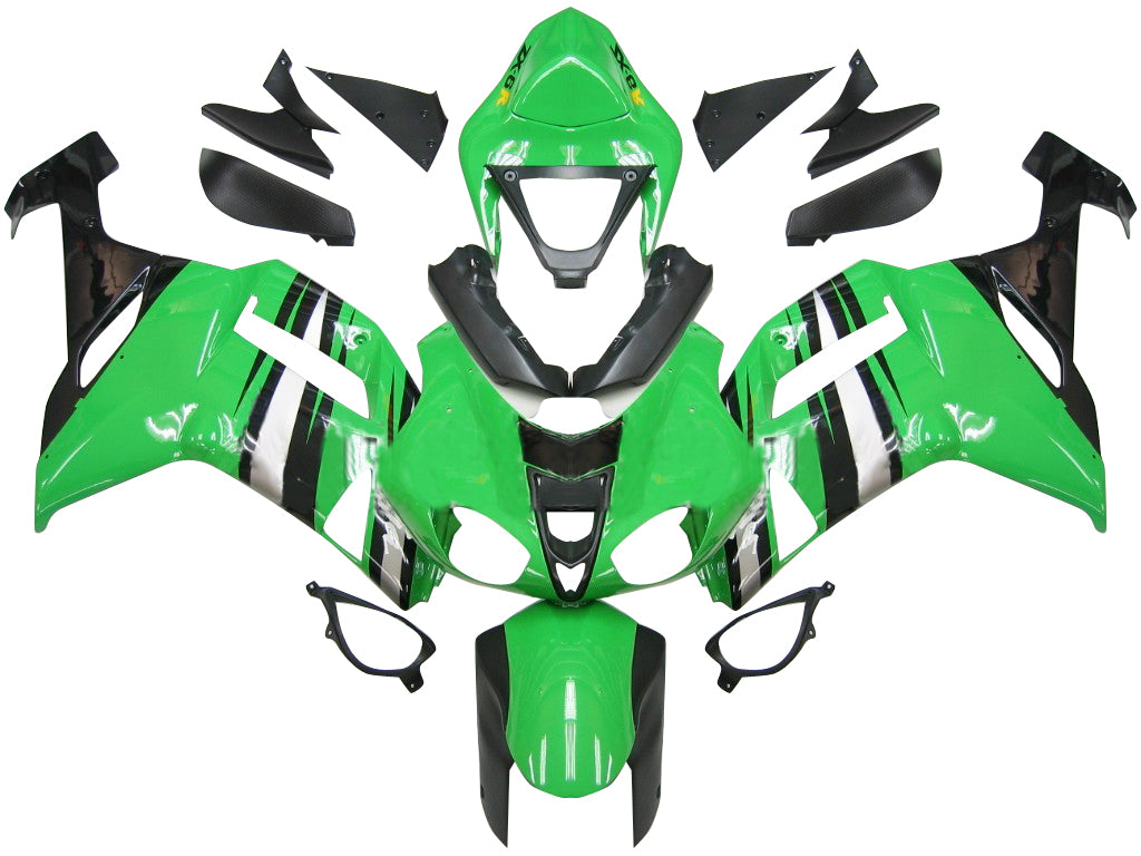 2007-2008 KAWASAKI ZX6R ZX636 FAIRNS VERT BLACK Silver Ninja Zx6r Racing Generic