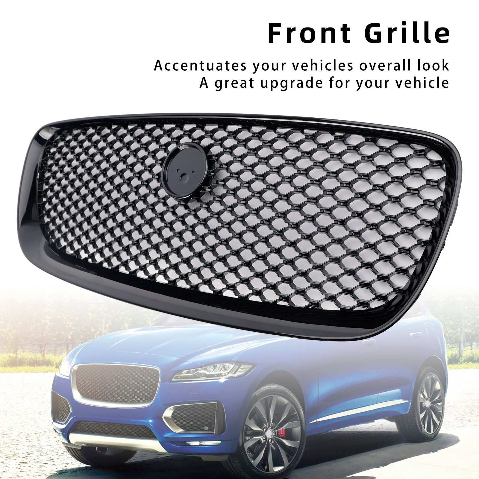 2016-2020 JAGUAR F-PACE X761 Gloss Black Front Bumper Grill Grille
