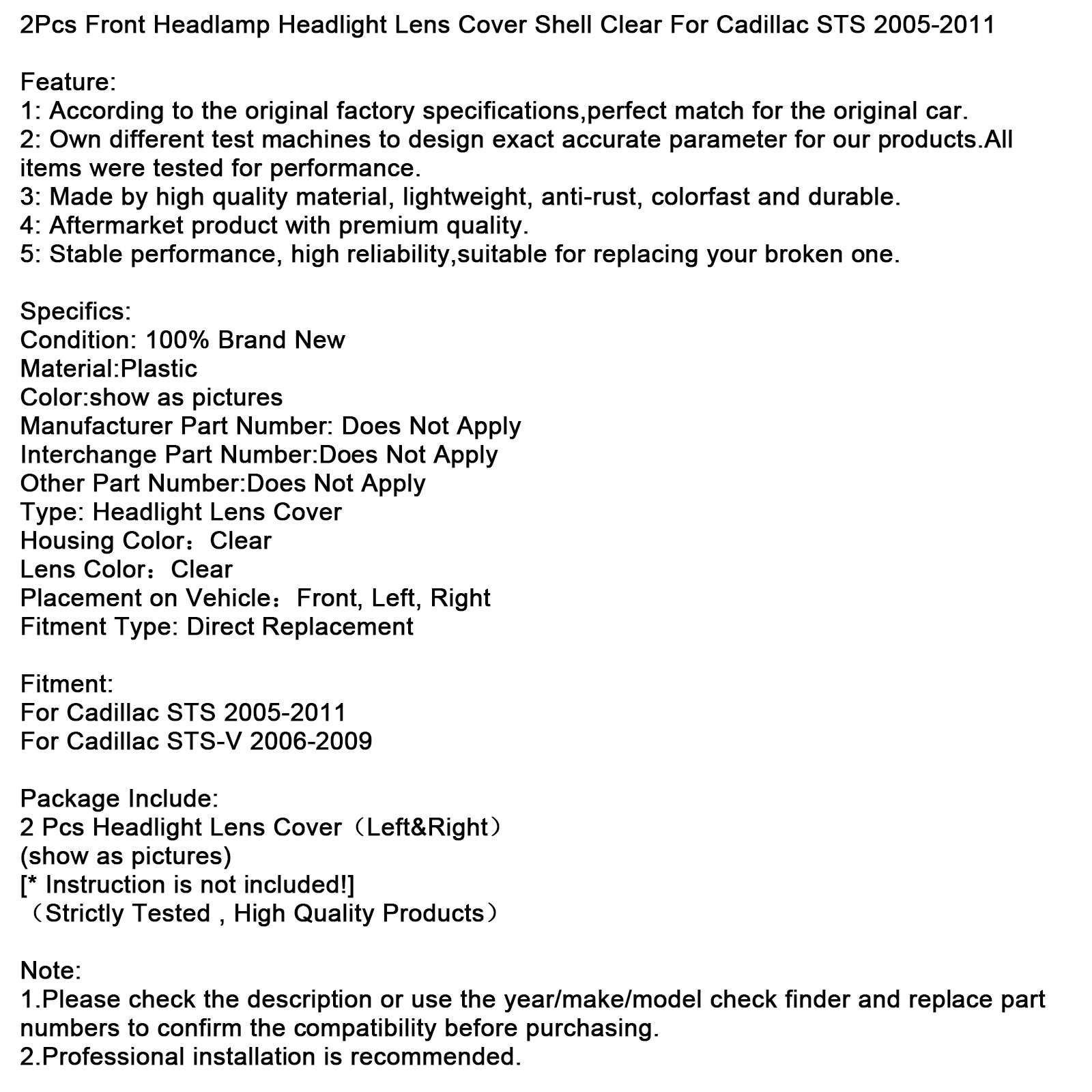 2005-2011 Cadillac STS 2ks predný objektív obal