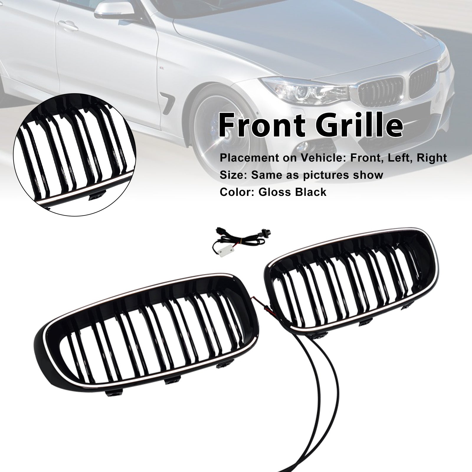 Dual Slat Front Bumper Grille Fit BMW 3 Series F34 GT 2013-2019 Gloss Black